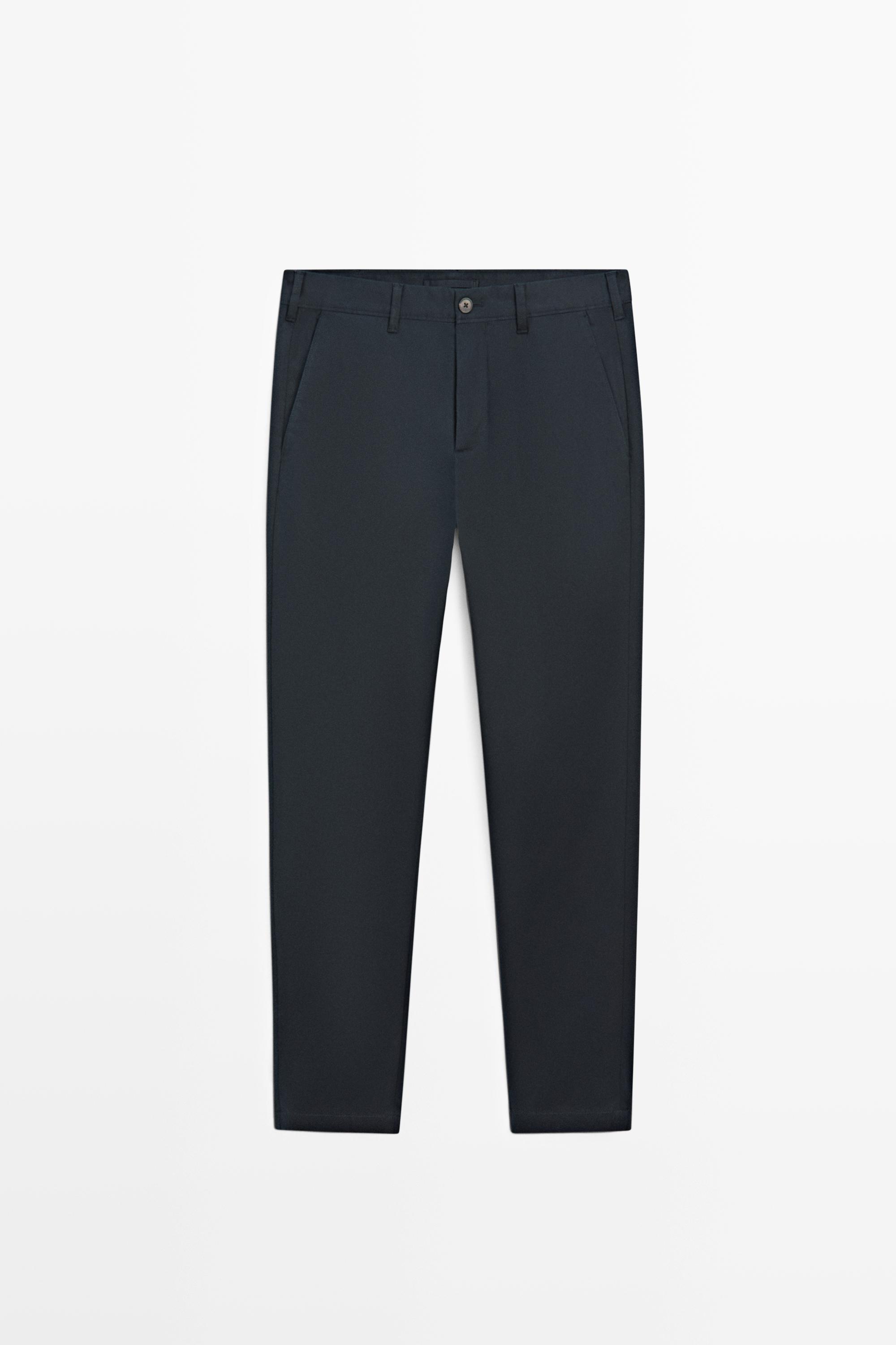 Cotton blend slim fit pants Navy Blue