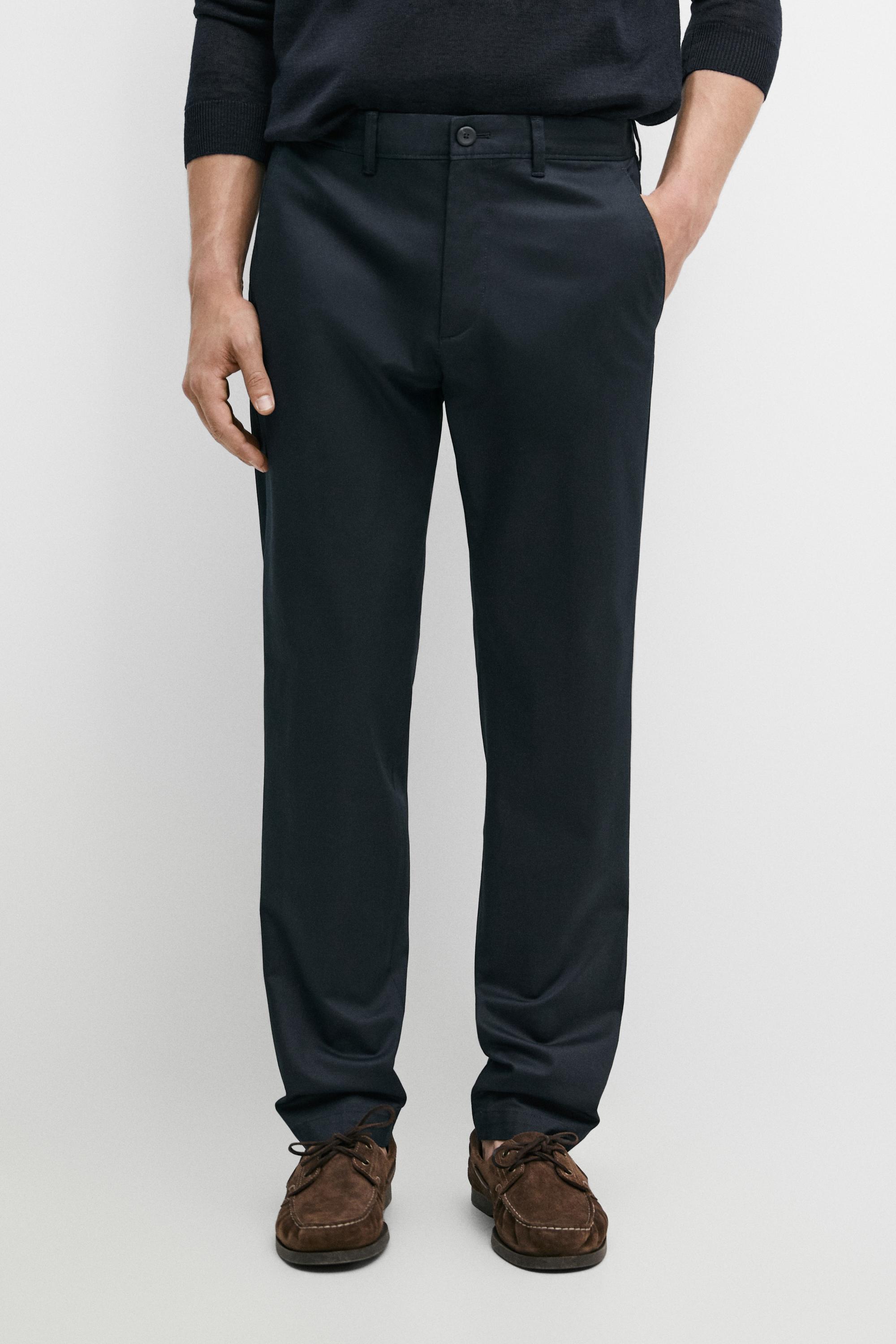 Cotton blend slim fit pants Navy Blue