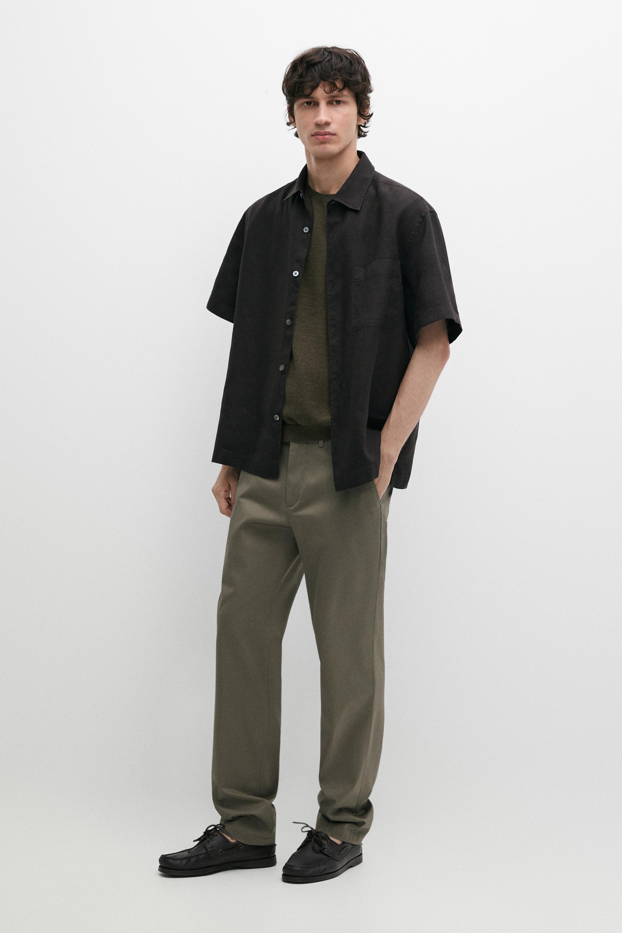 Cotton blend slim fit pants Green