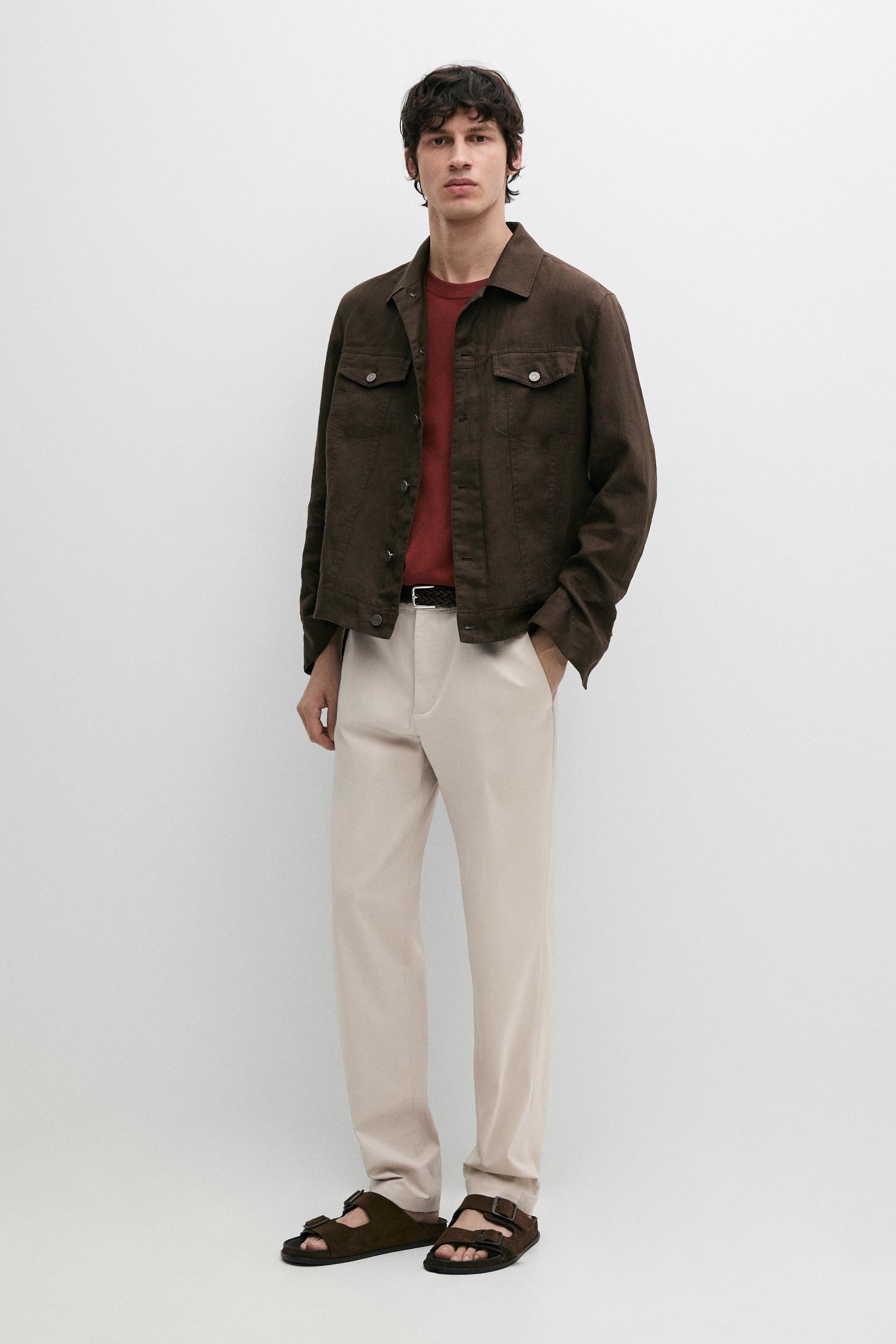 Cotton blend slim fit pants Beige
