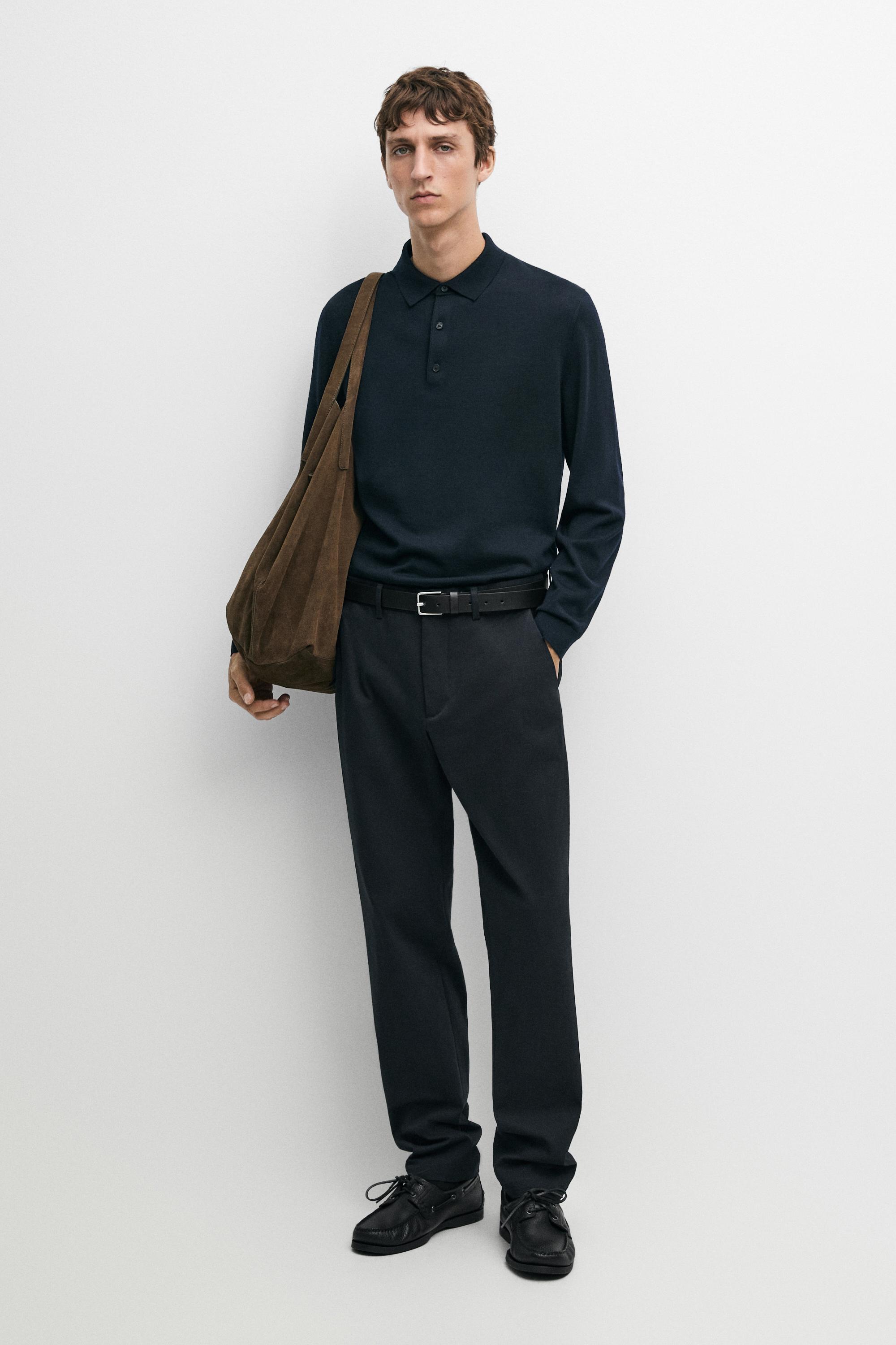 Cotton blend slim fit pants Navy Blue