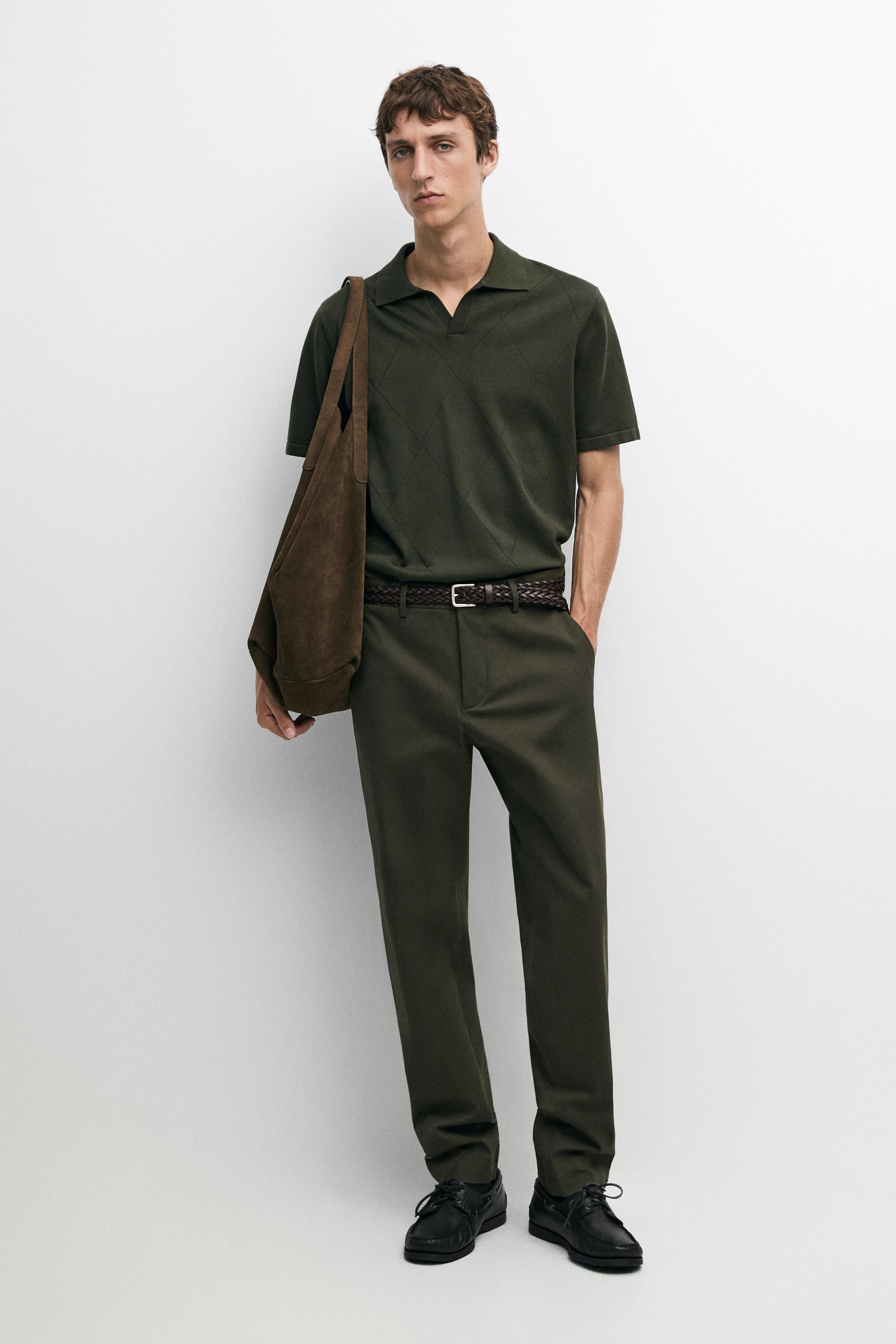 Cotton blend slim fit pants Khaki