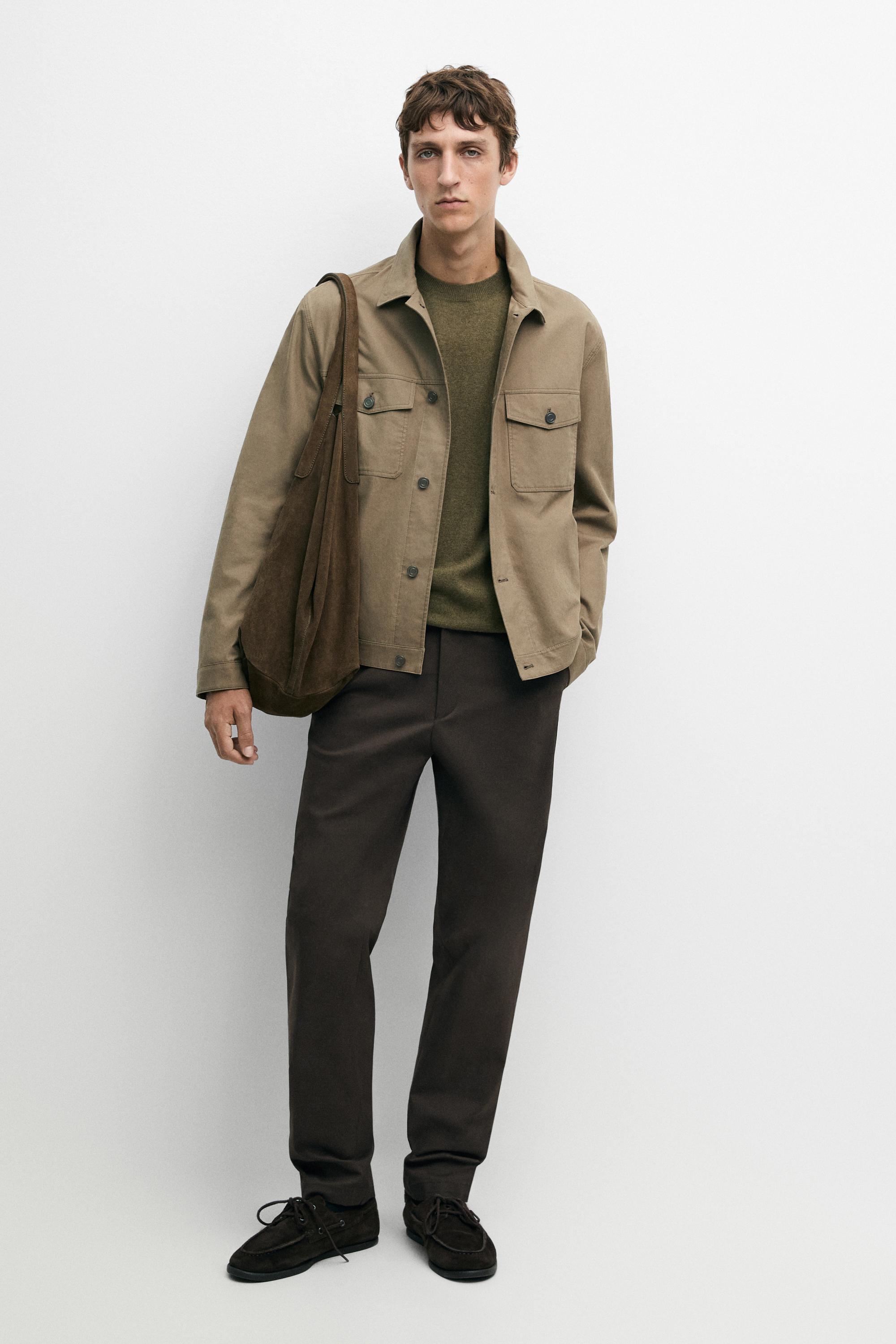 Cotton blend slim fit pants Brown