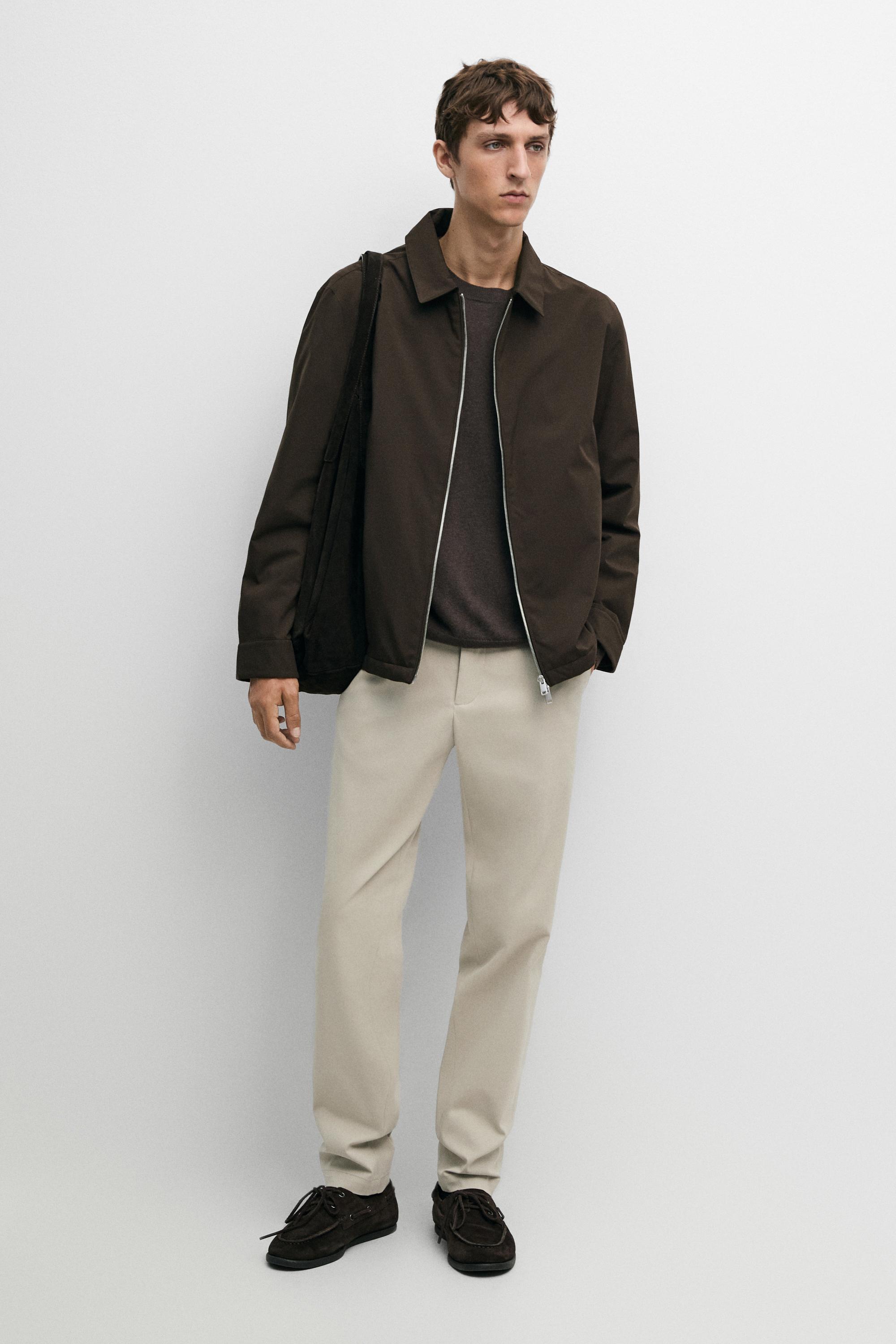 Cotton blend slim fit pants Beige