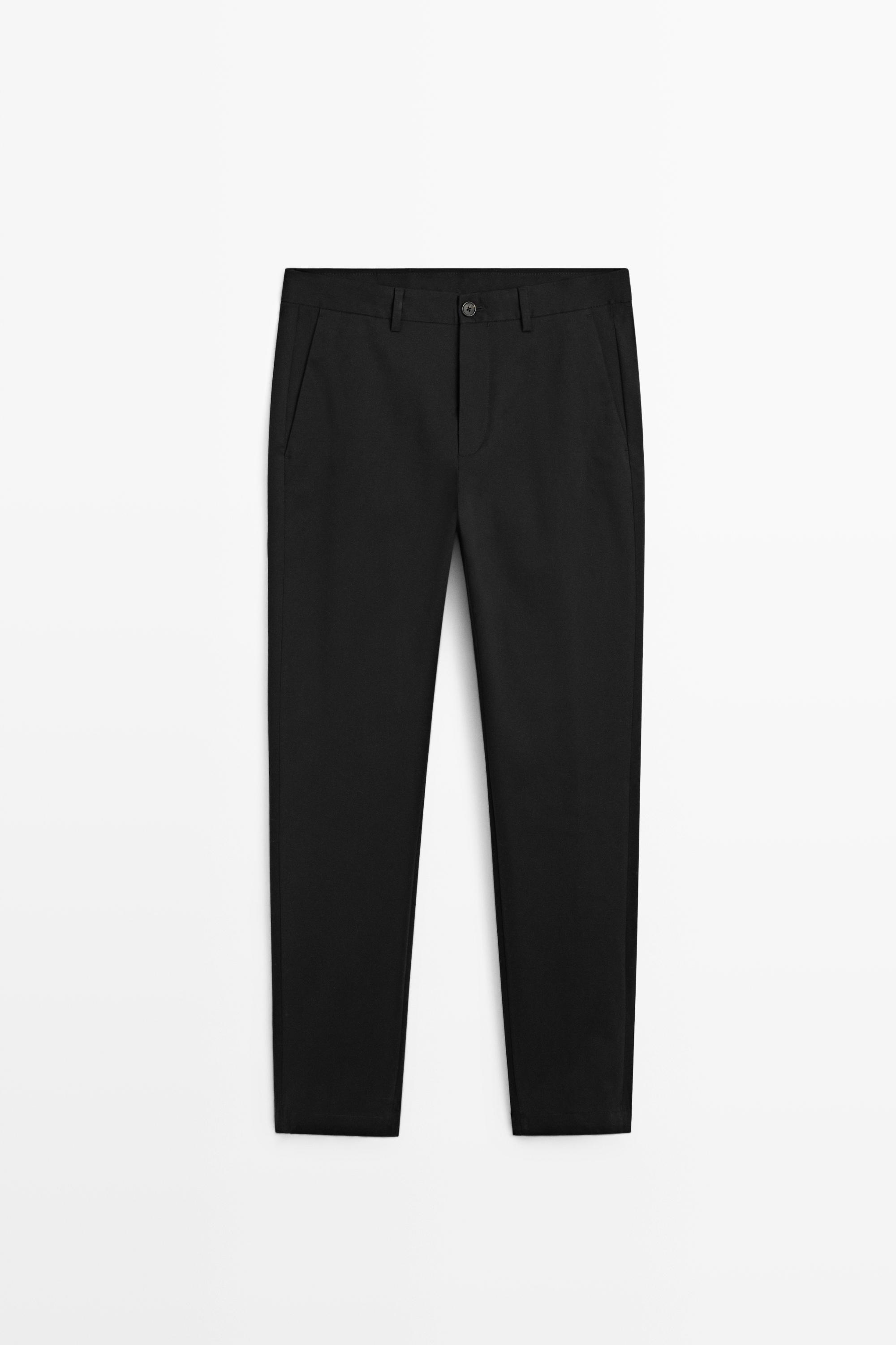 Cotton blend slim fit pants Black