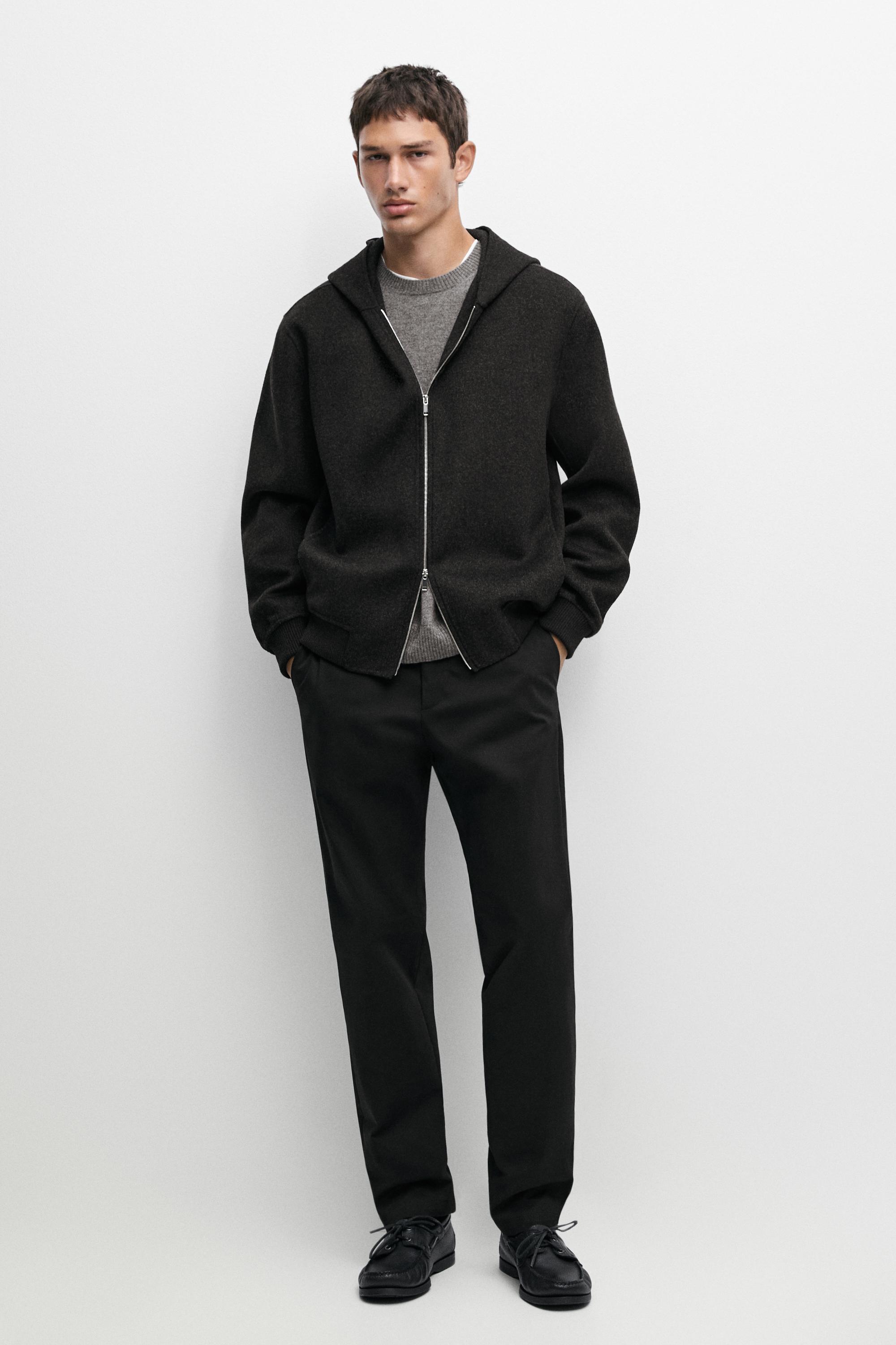 Cotton blend slim fit pants Black