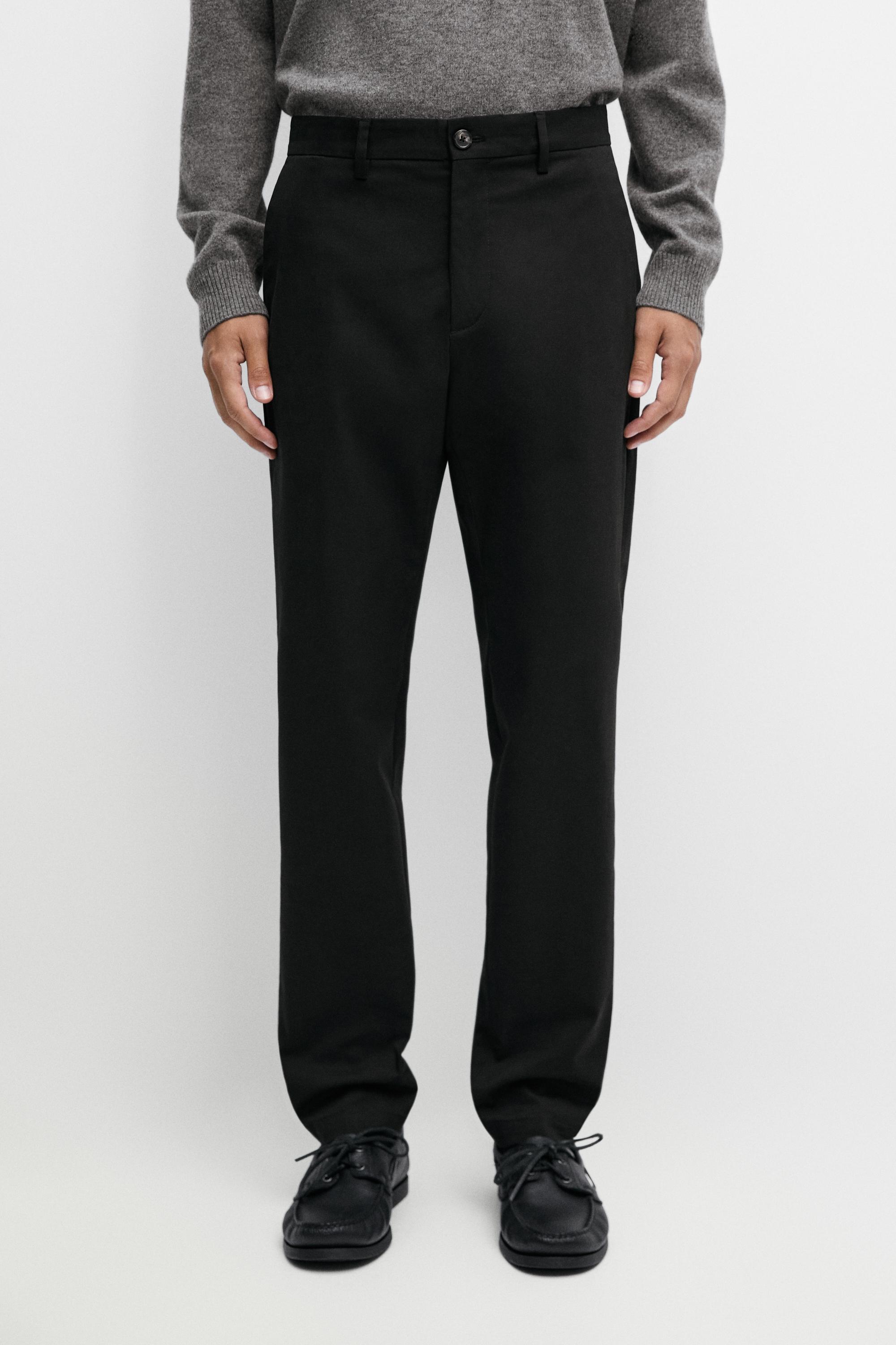 Cotton blend slim fit pants Black