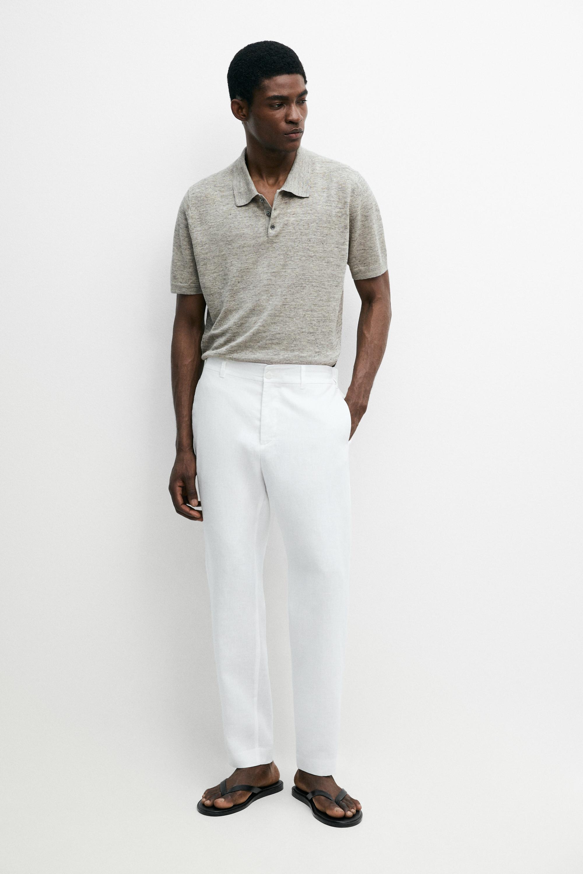 Tapered fit linen pants White