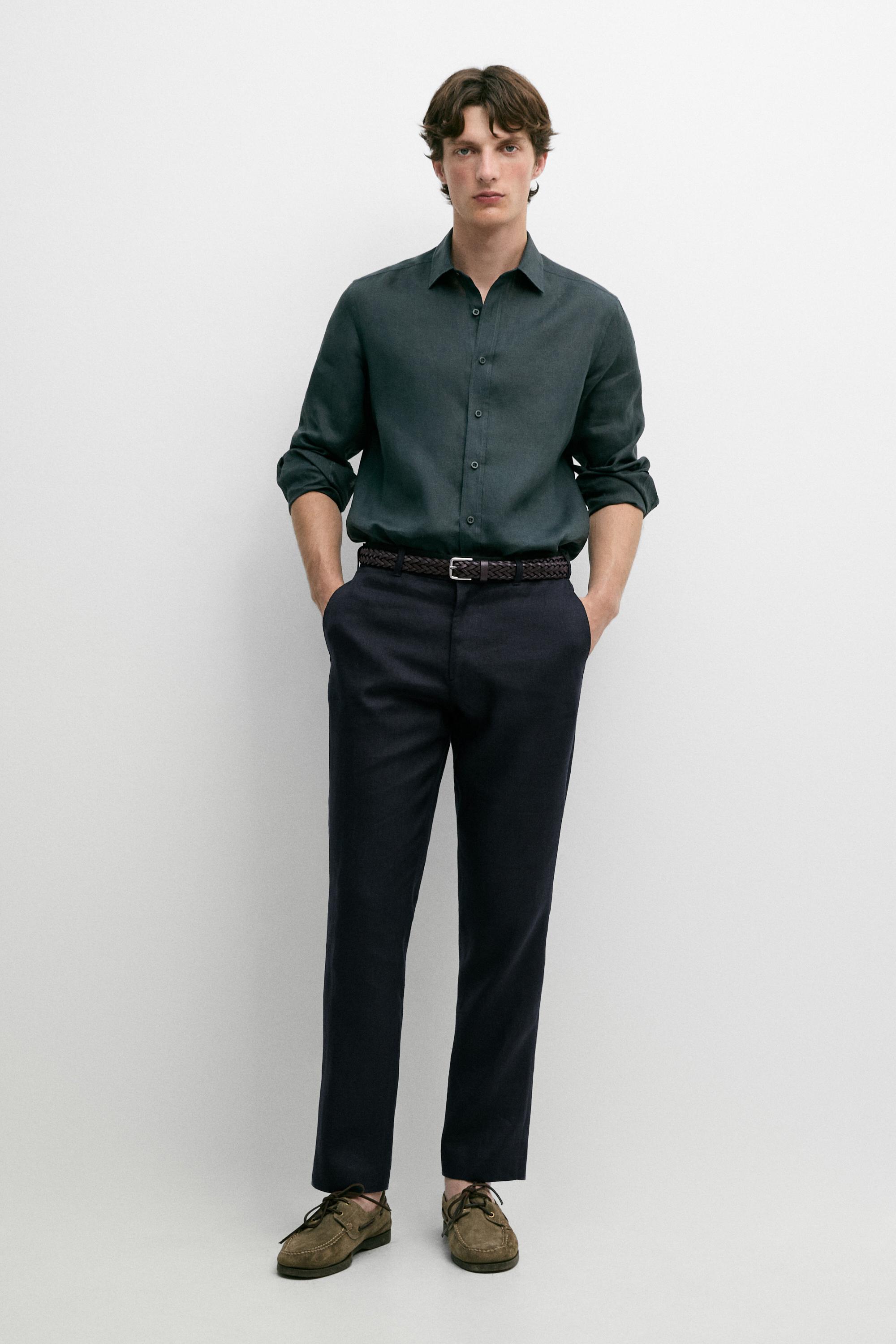 Tapered fit linen pants Navy Blue