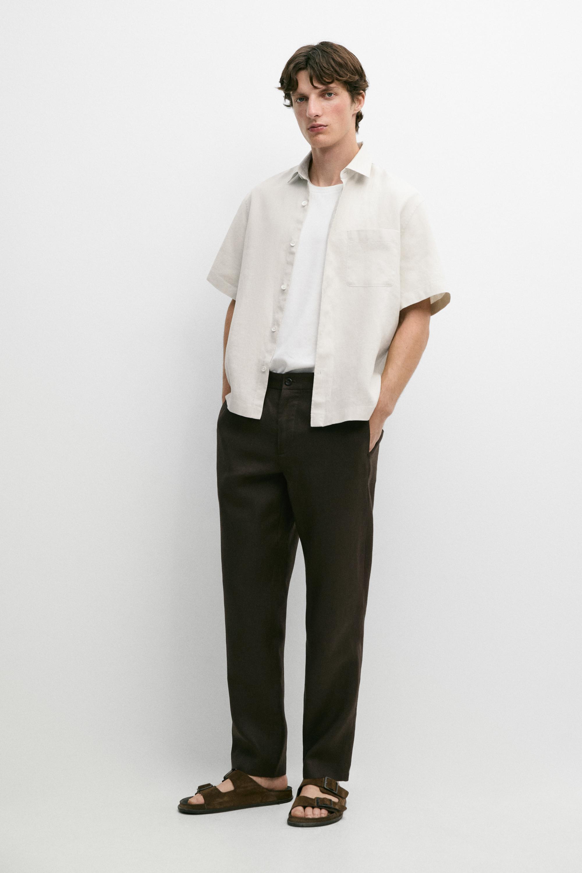 Tapered fit linen pants Green