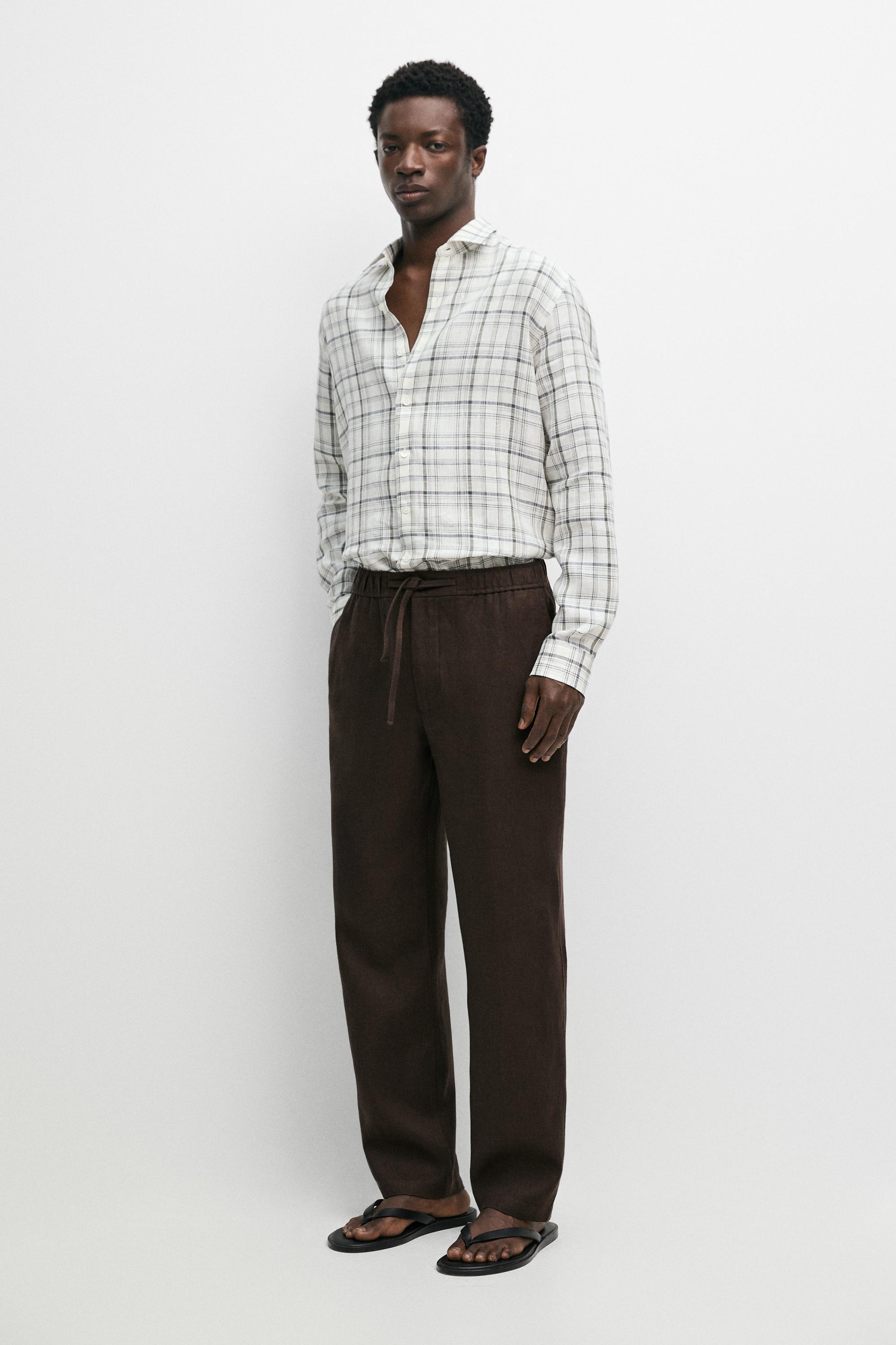 Linen jogger fit pants Brown