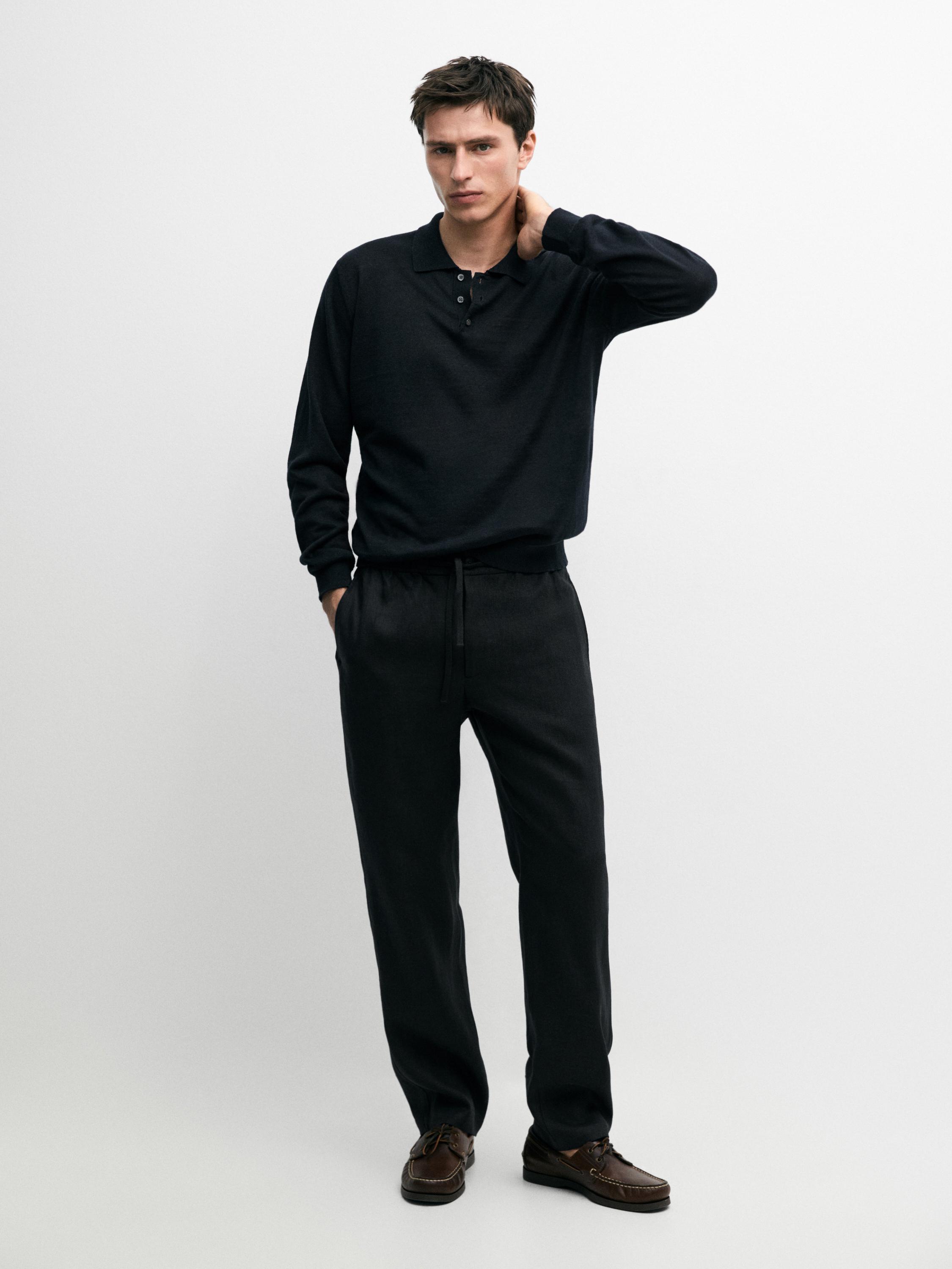Linen jogger fit pants Black