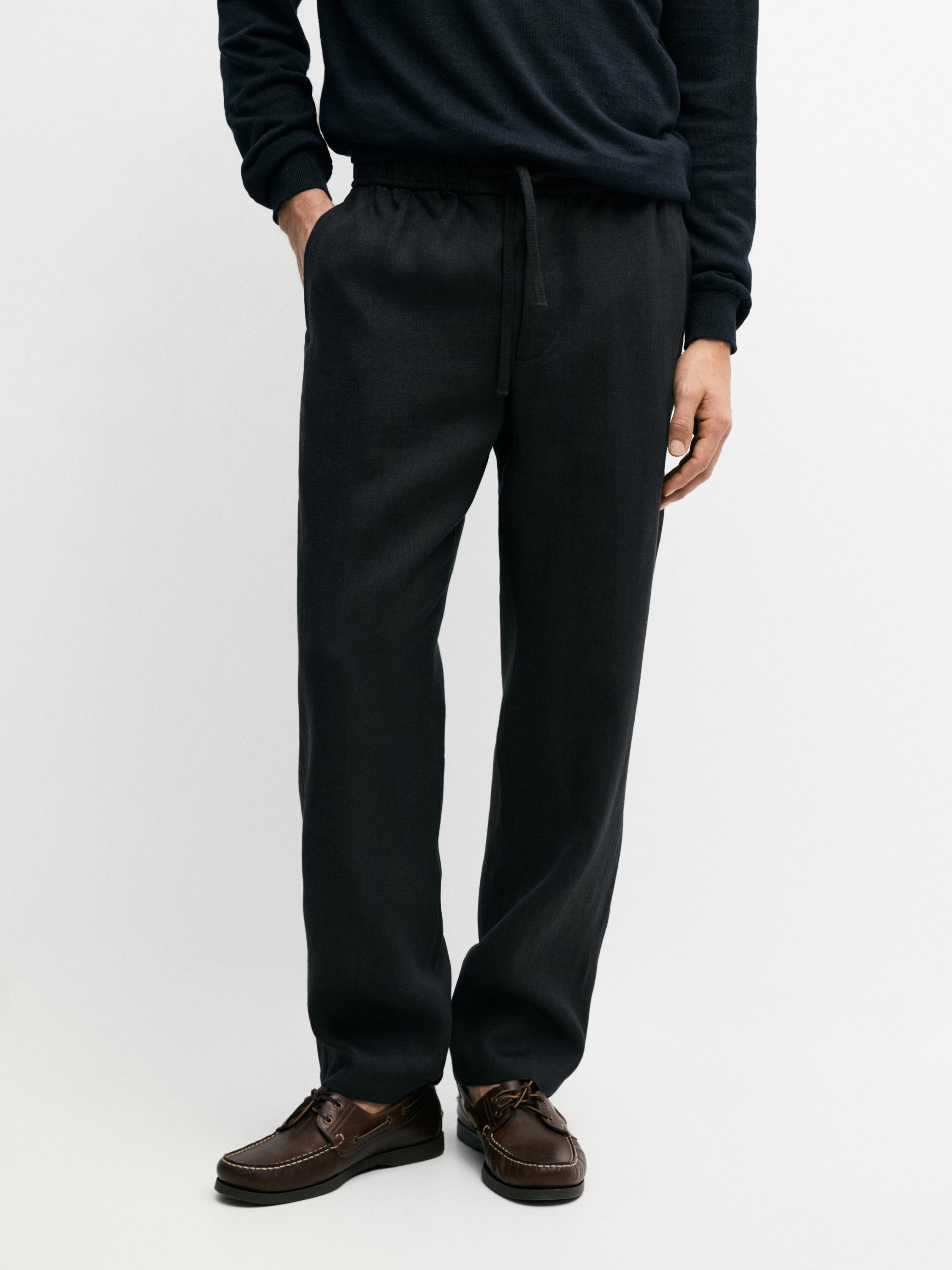 Linen jogger fit pants Black