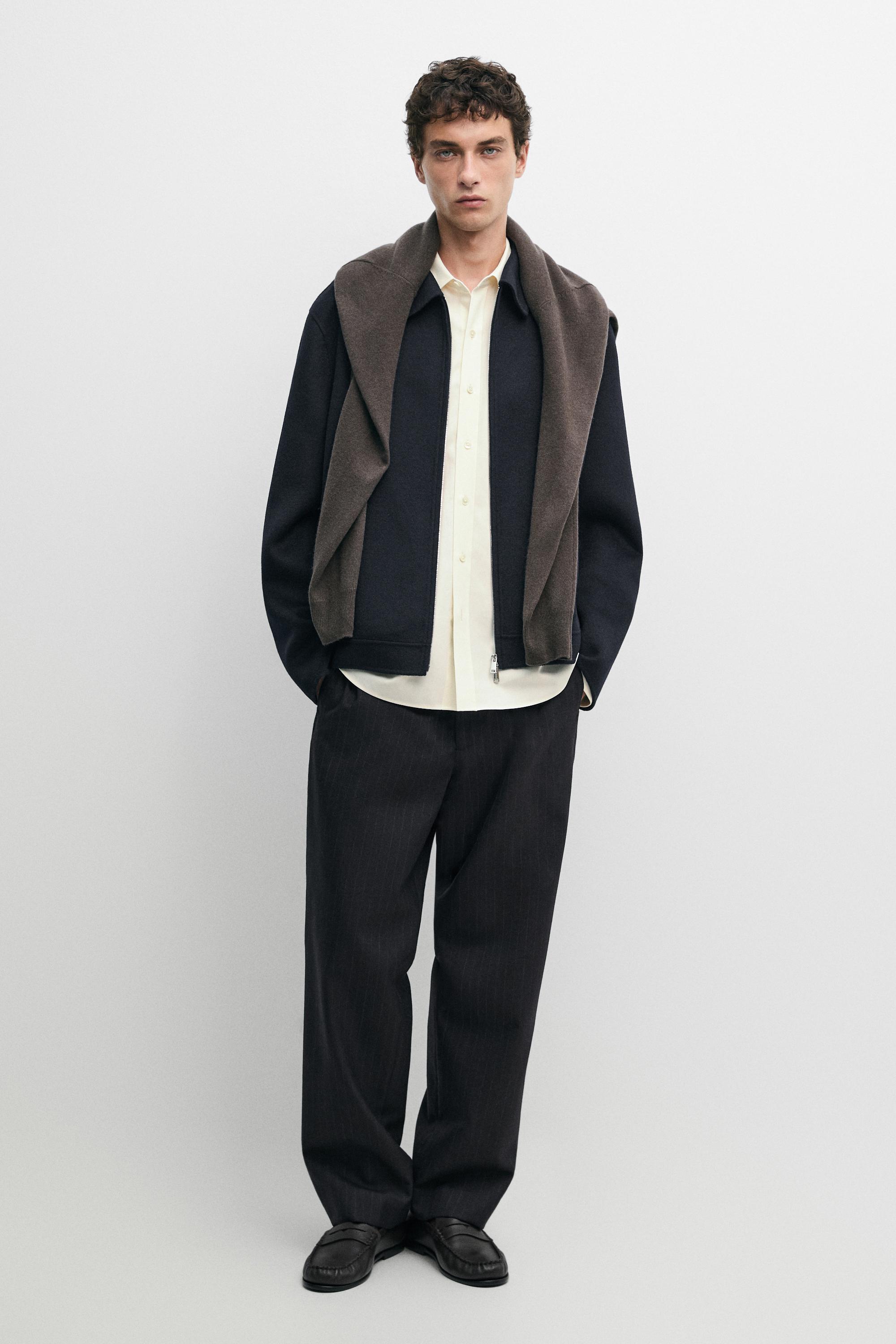 100% wool striped relaxed fit trousers Navy Blue