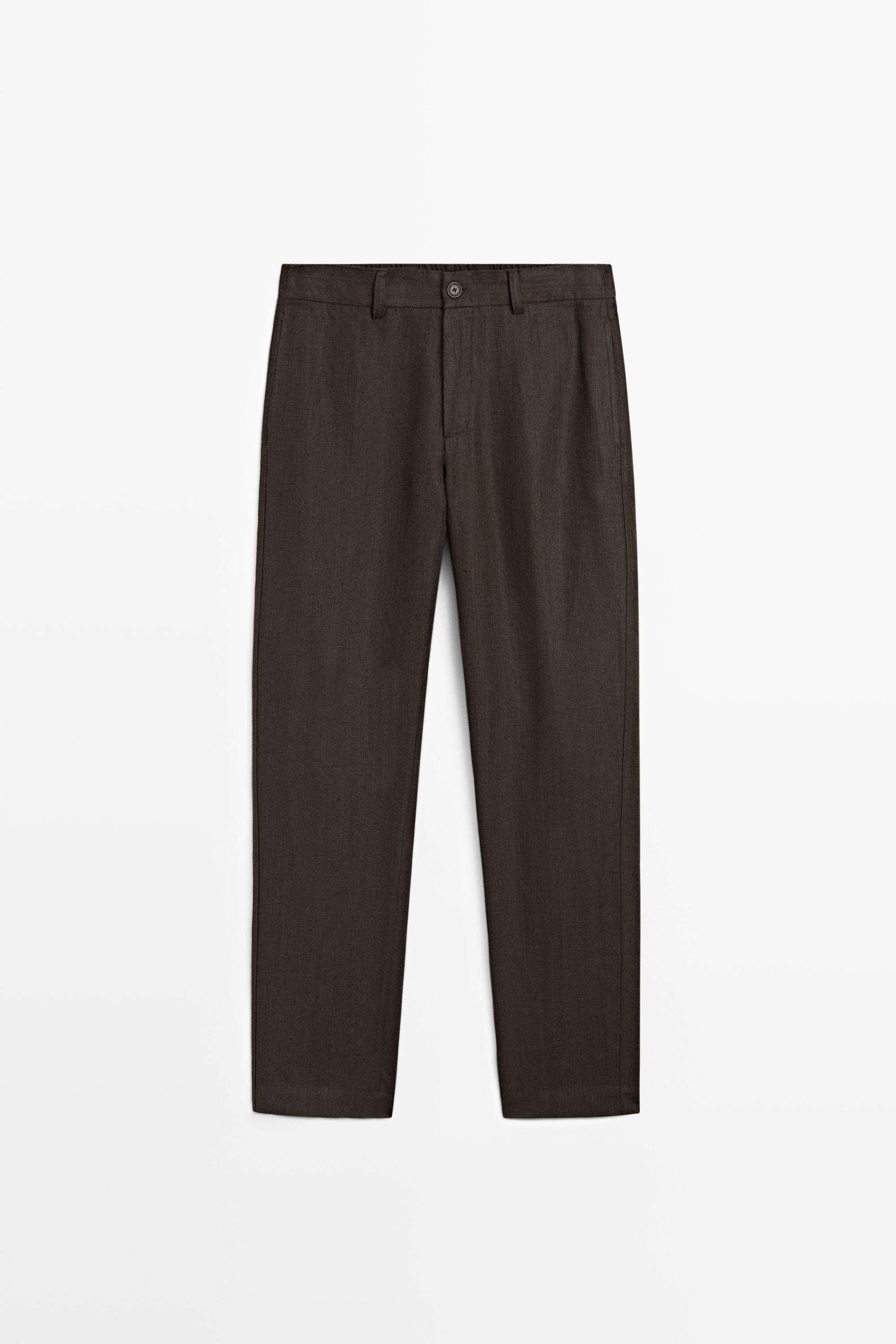 100% linen pants with elastic waist Brown