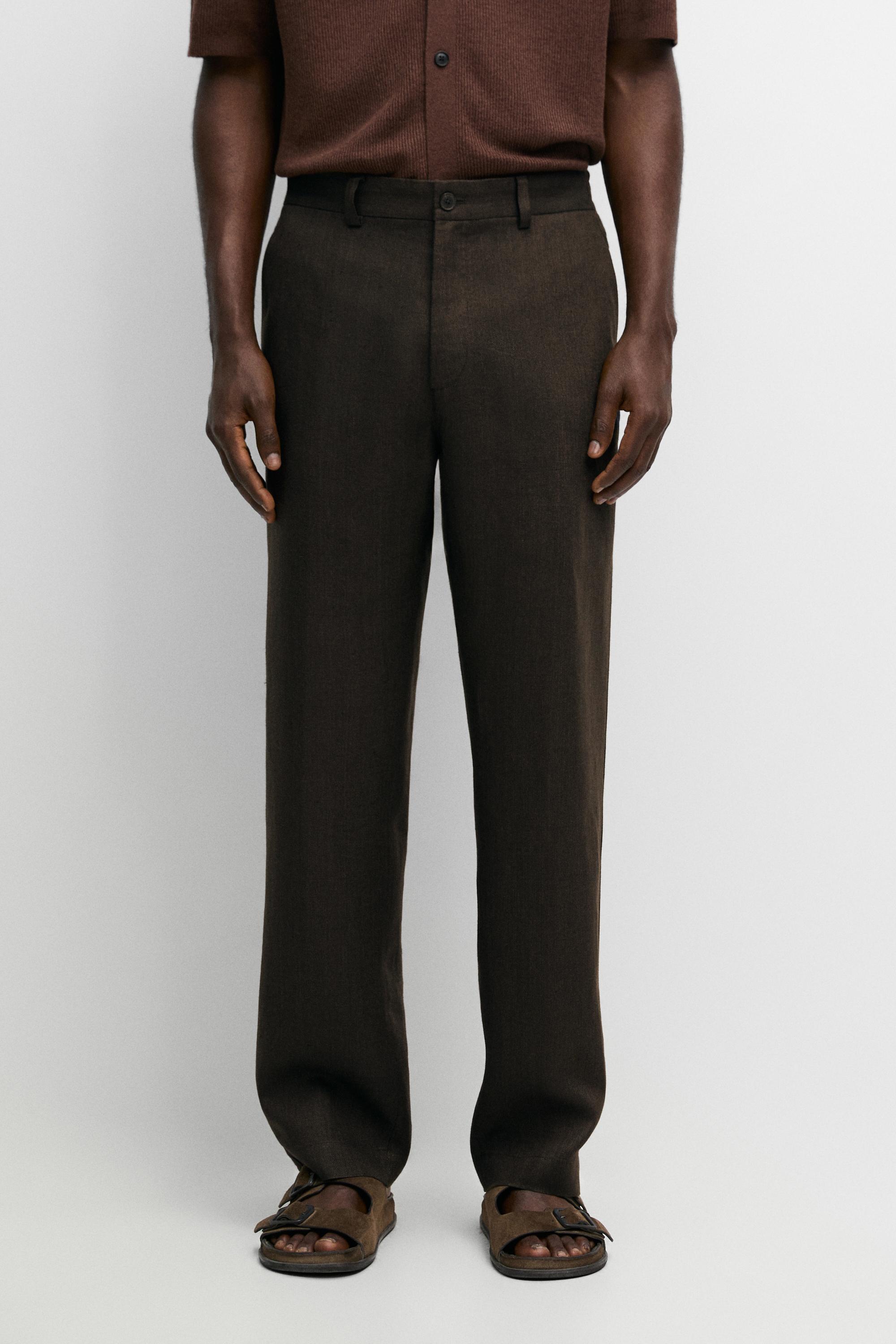 100% linen pants with elastic waist Brown