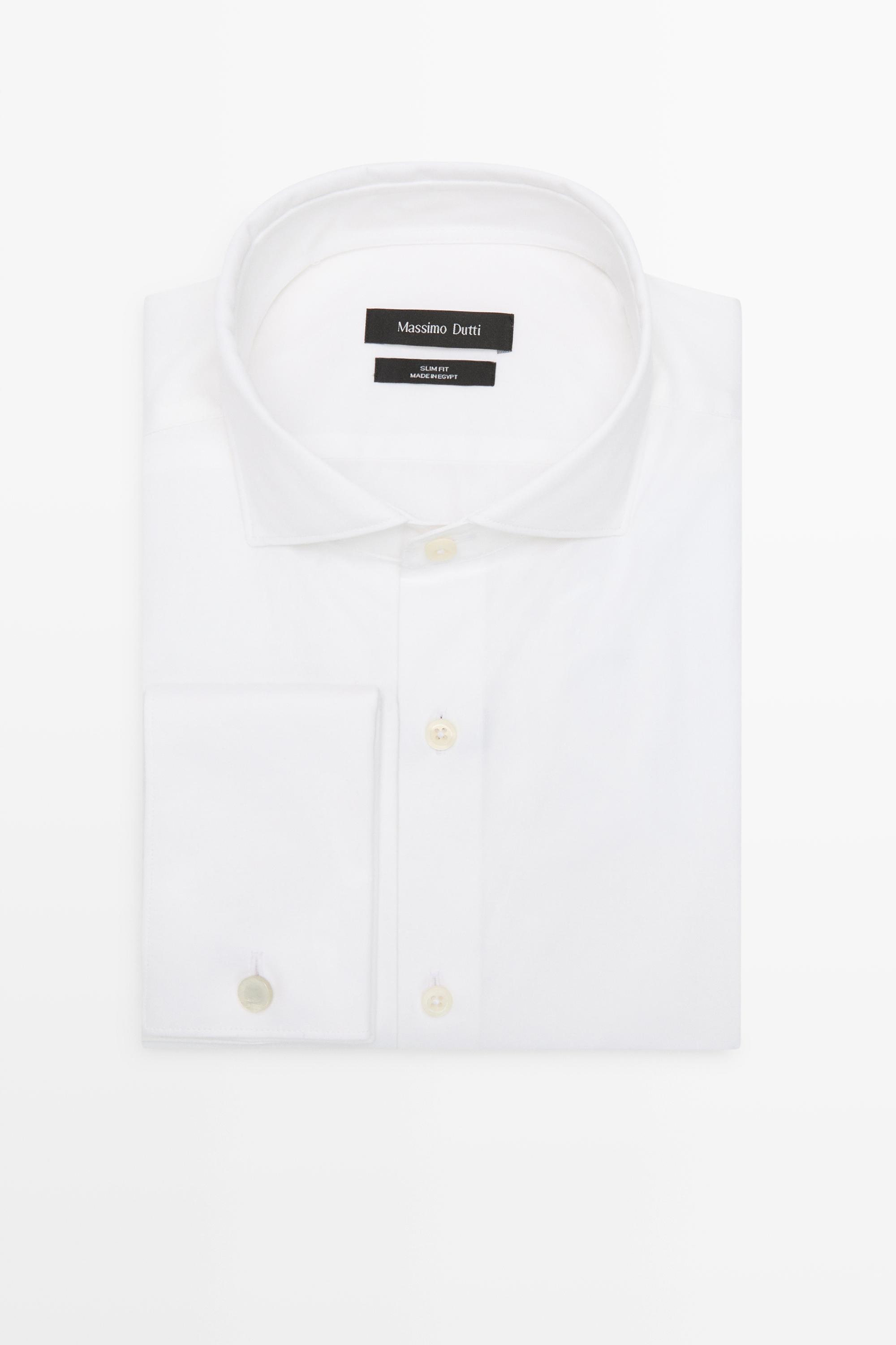 Slim fit cotton shirt with double cuffs White