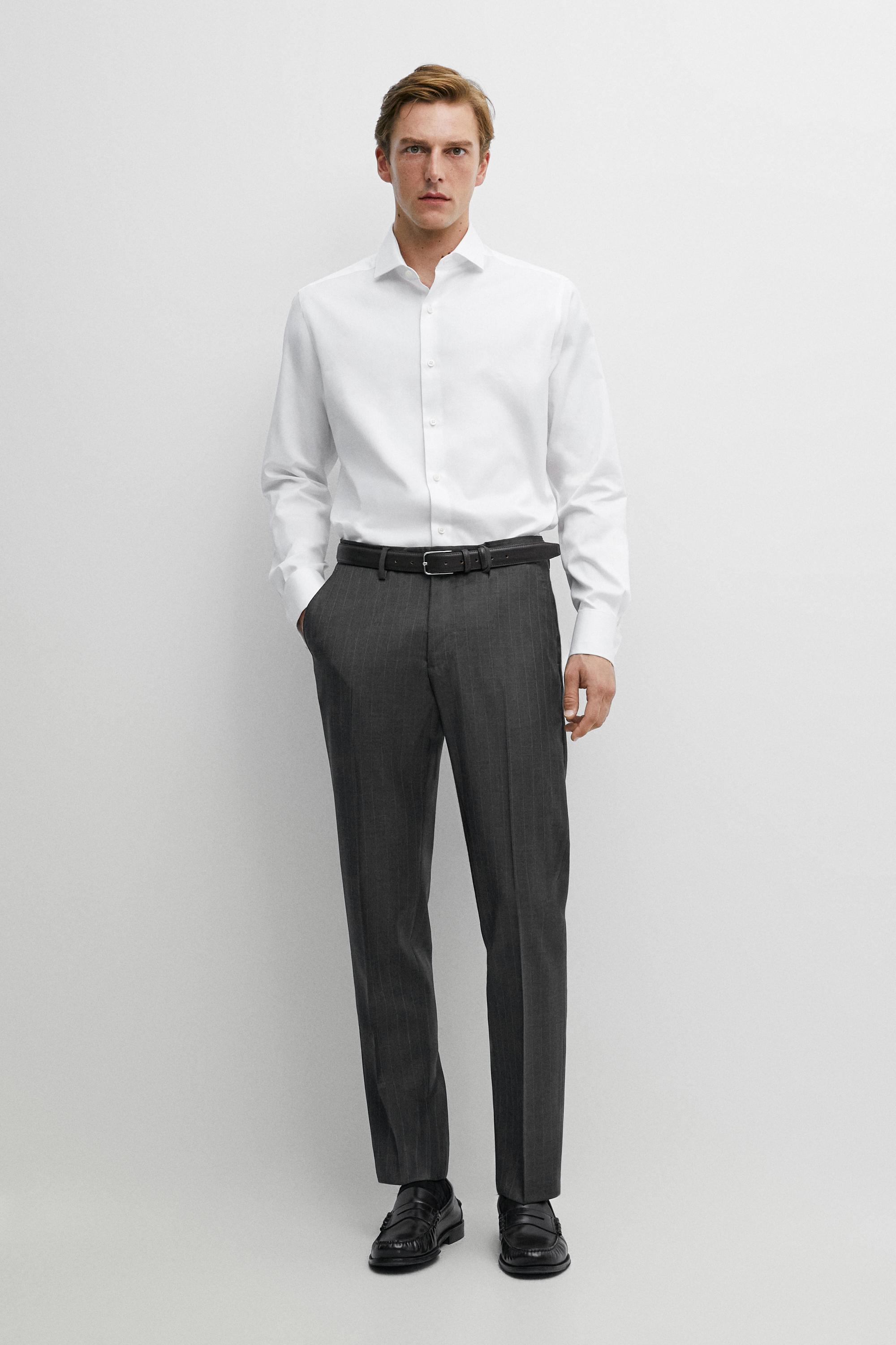 Slim fit cotton shirt with double cuffs White