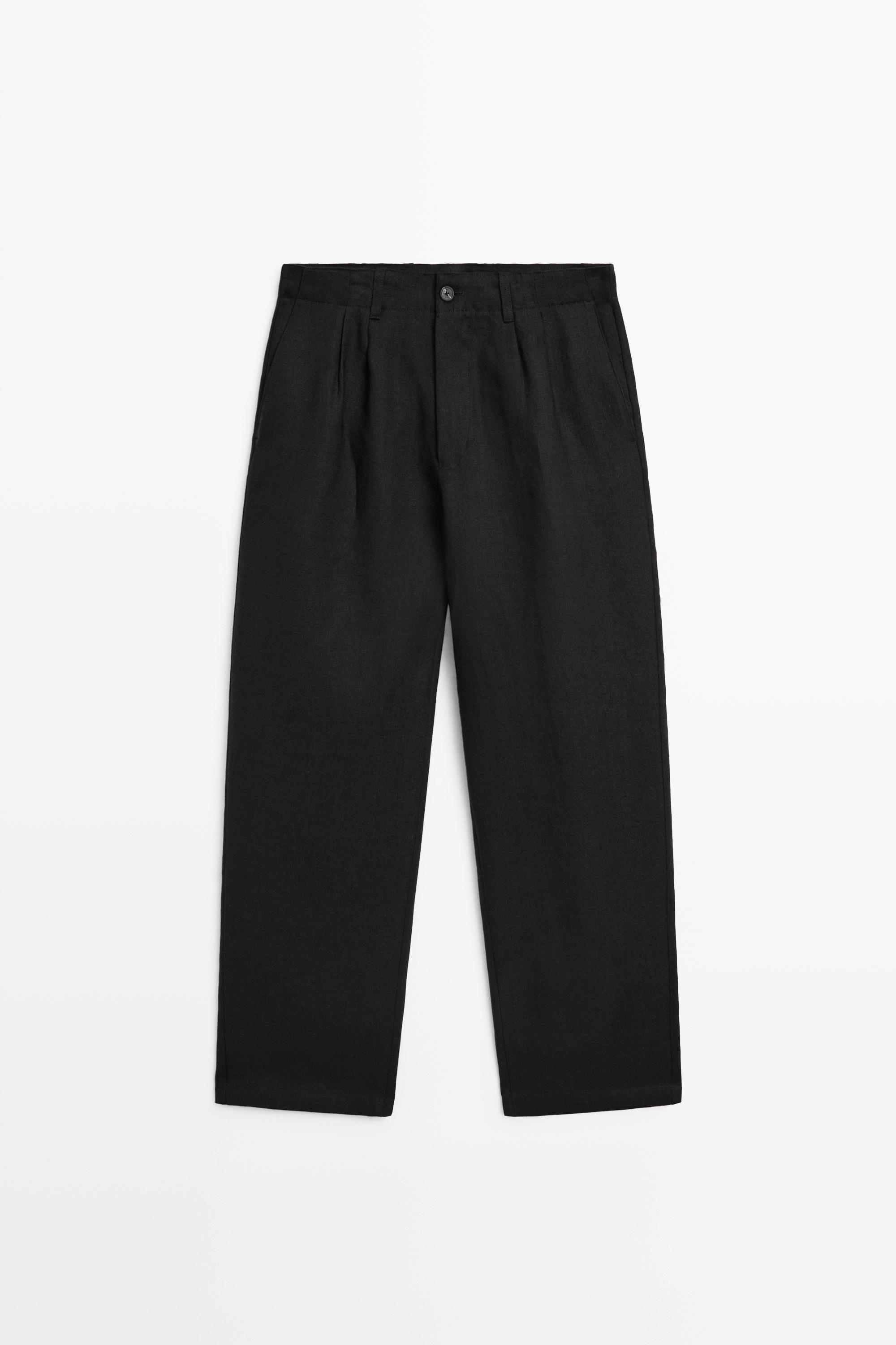 100% linen pants with dart detail Black