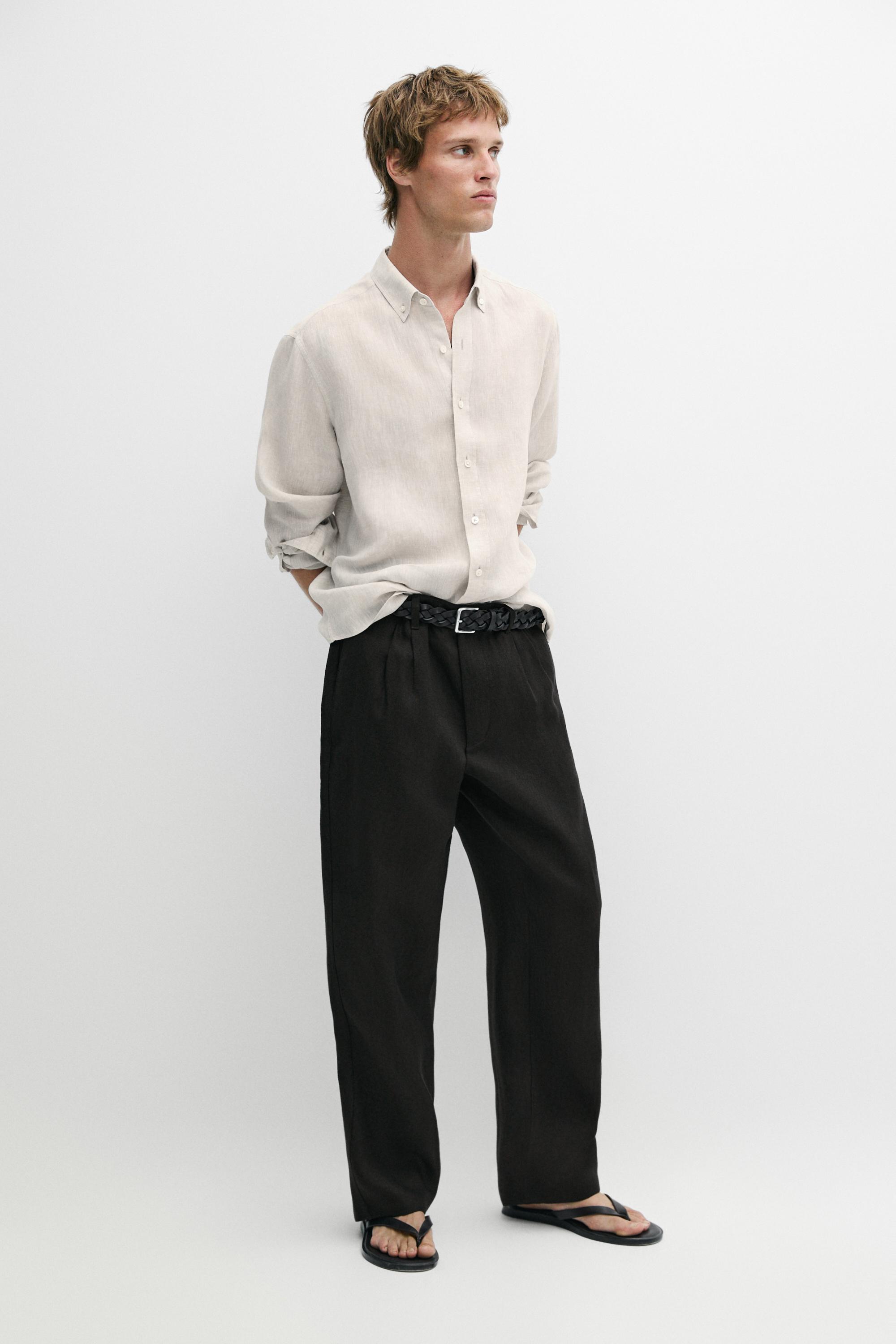 100% linen pants with dart detail Black