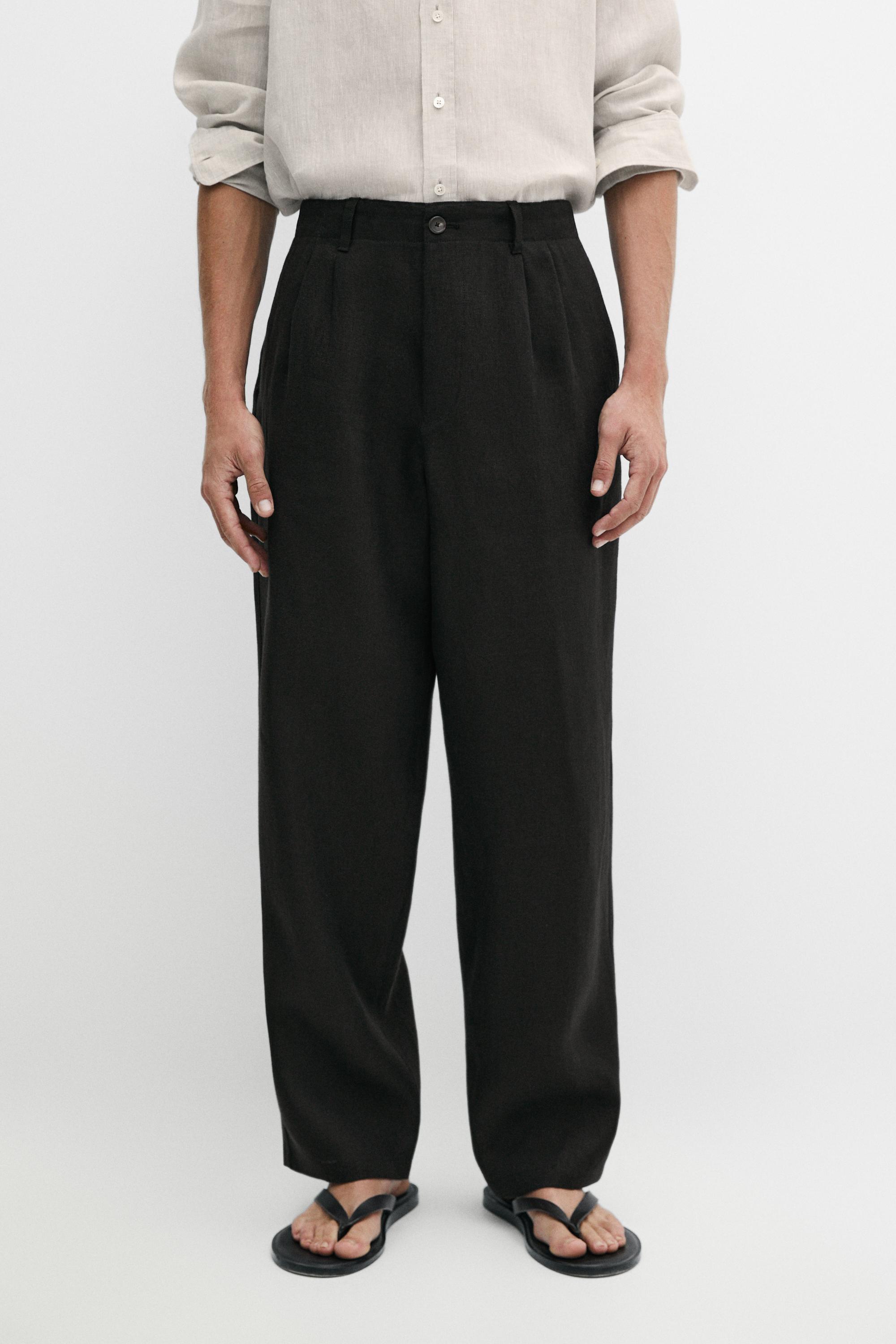 100% linen pants with dart detail Black