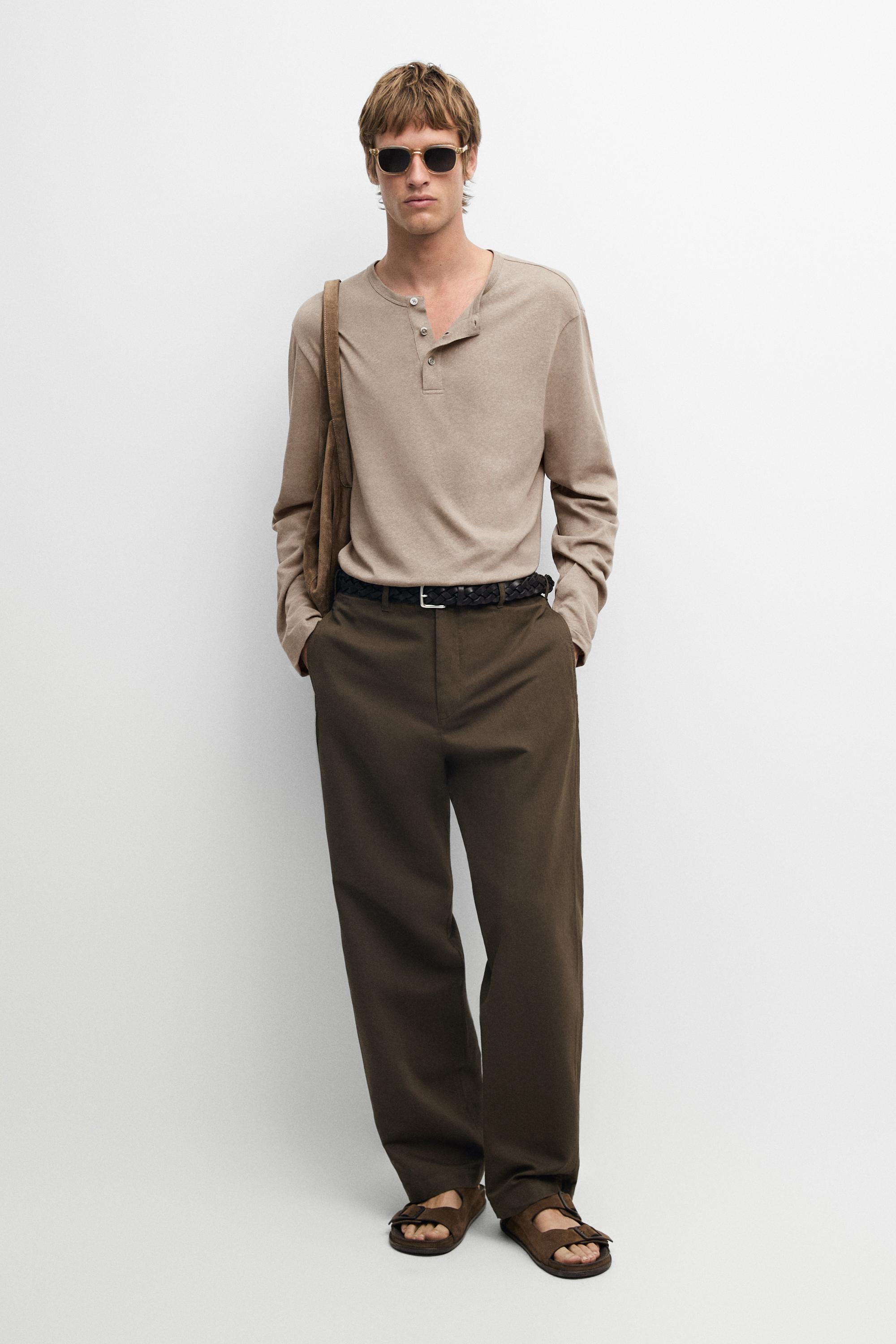 Linen-cotton straight-leg pants Dark Green