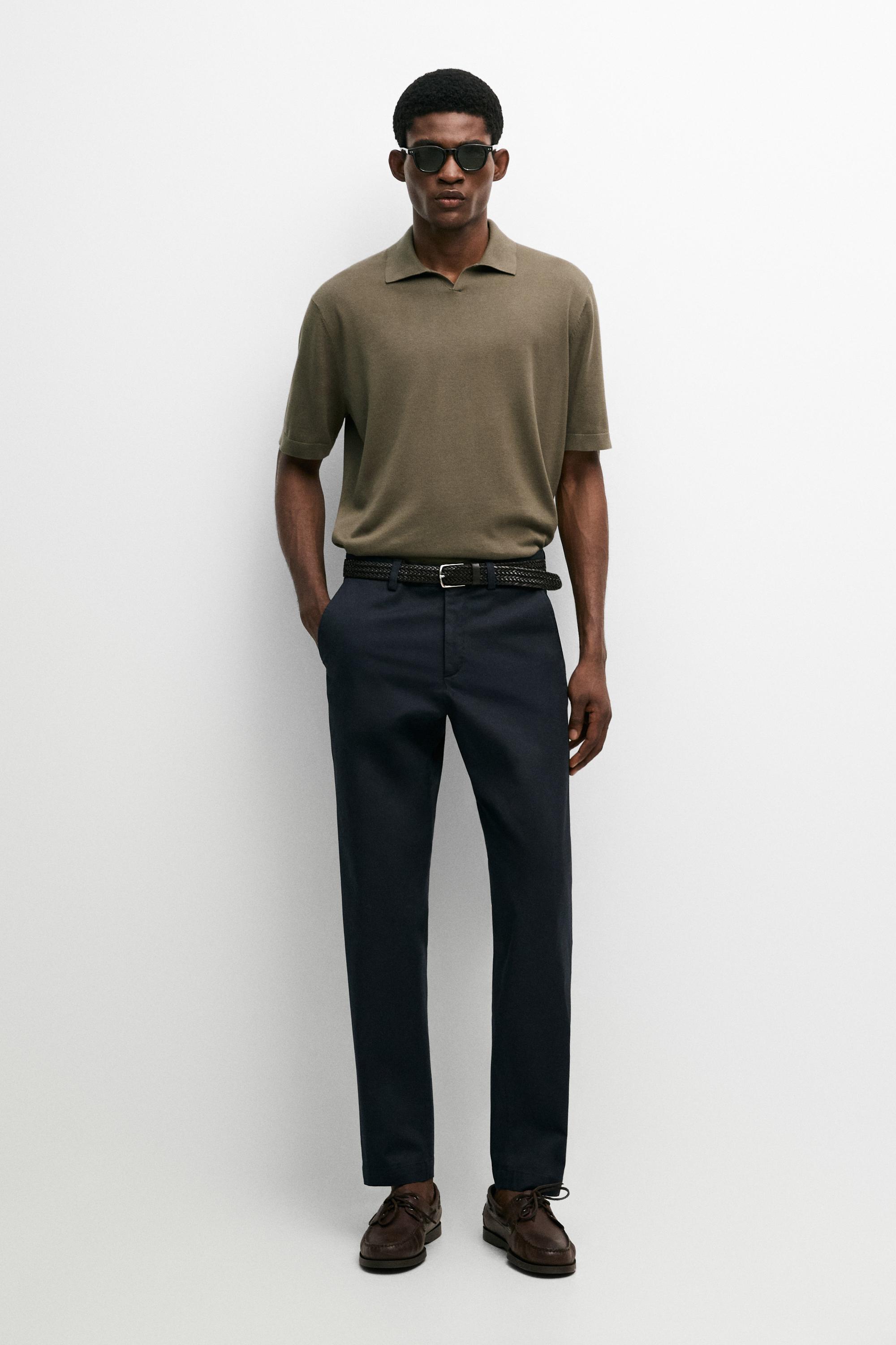 Cotton blend slim fit pants Navy Blue