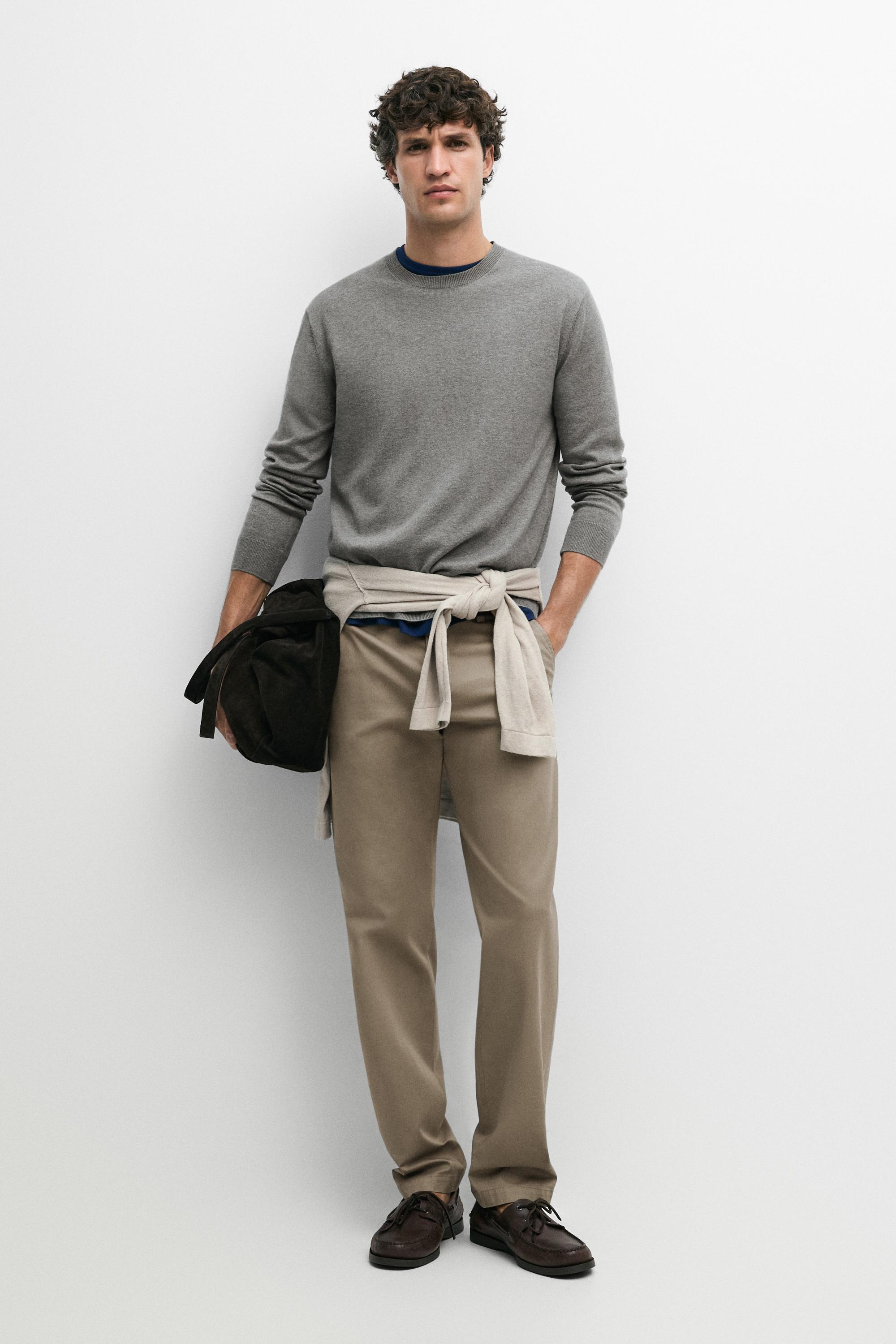 Cotton blend slim fit pants Green
