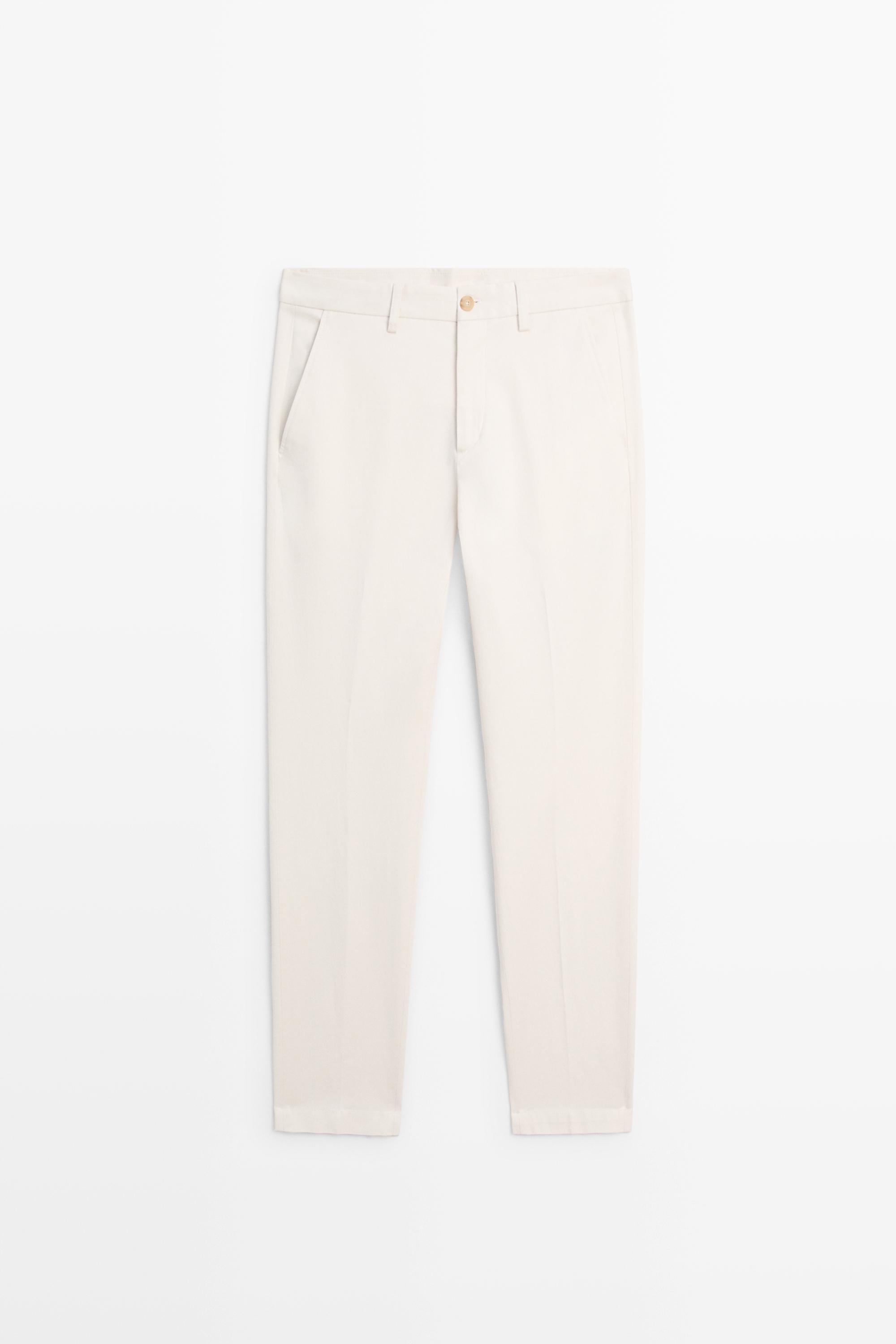 Cotton blend slim fit pants Beige