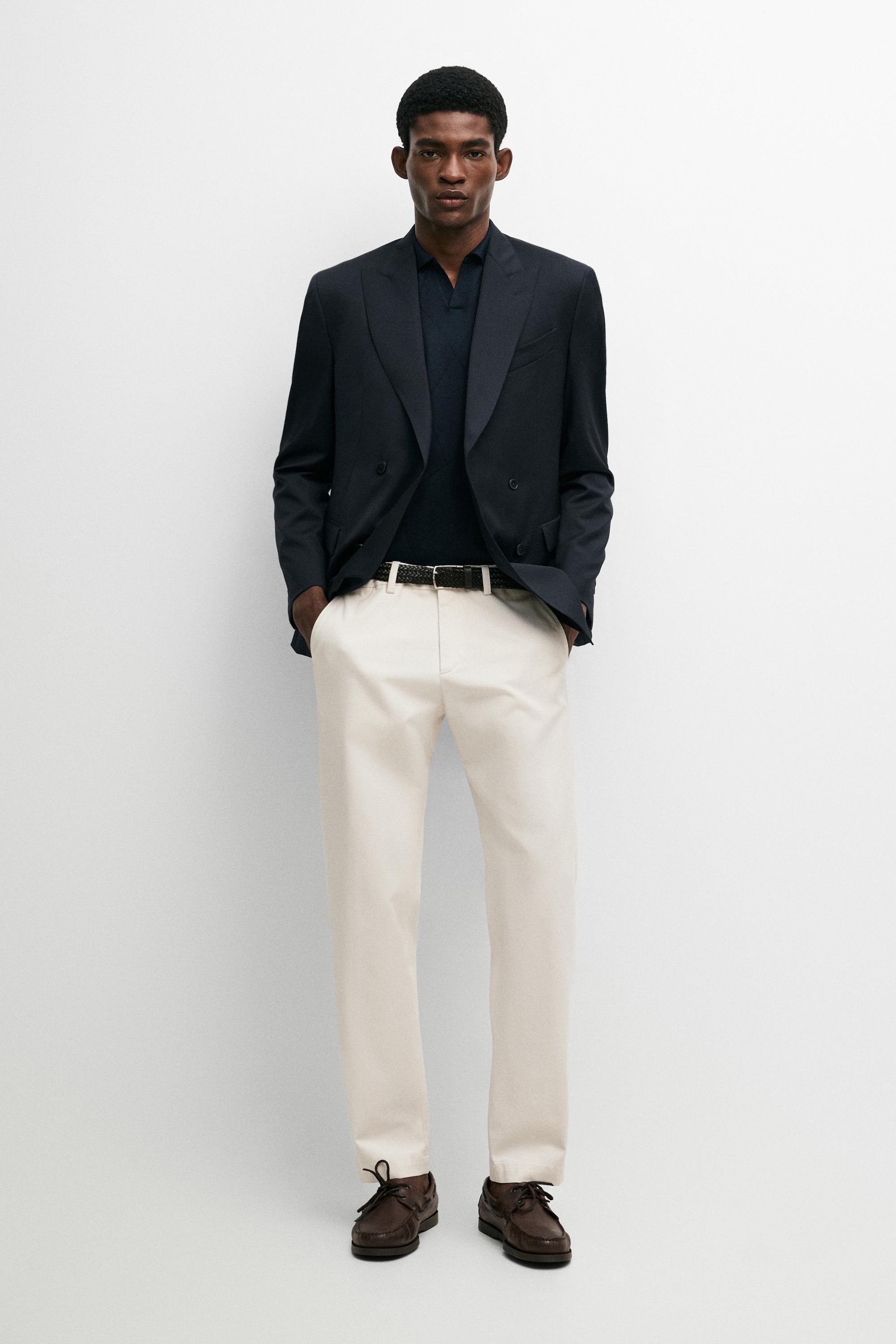 Cotton blend slim fit pants Beige