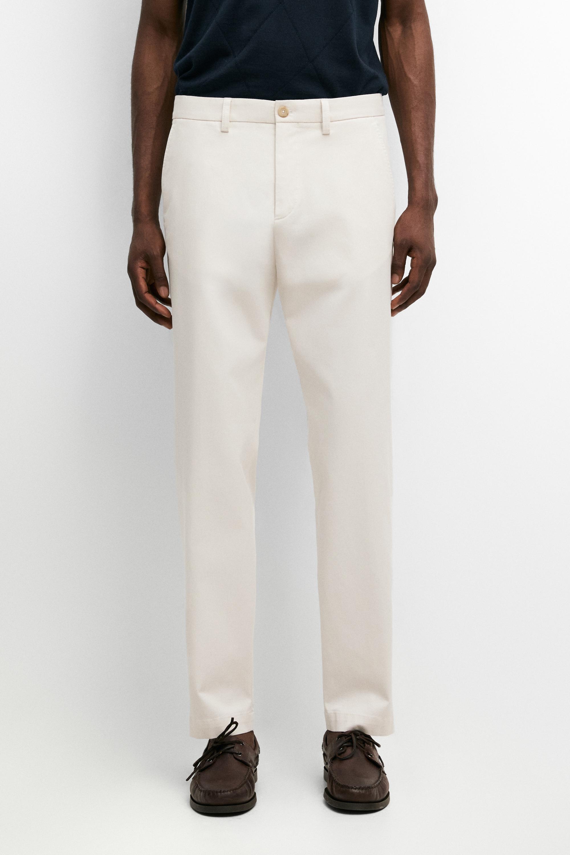 Cotton blend slim fit pants Beige