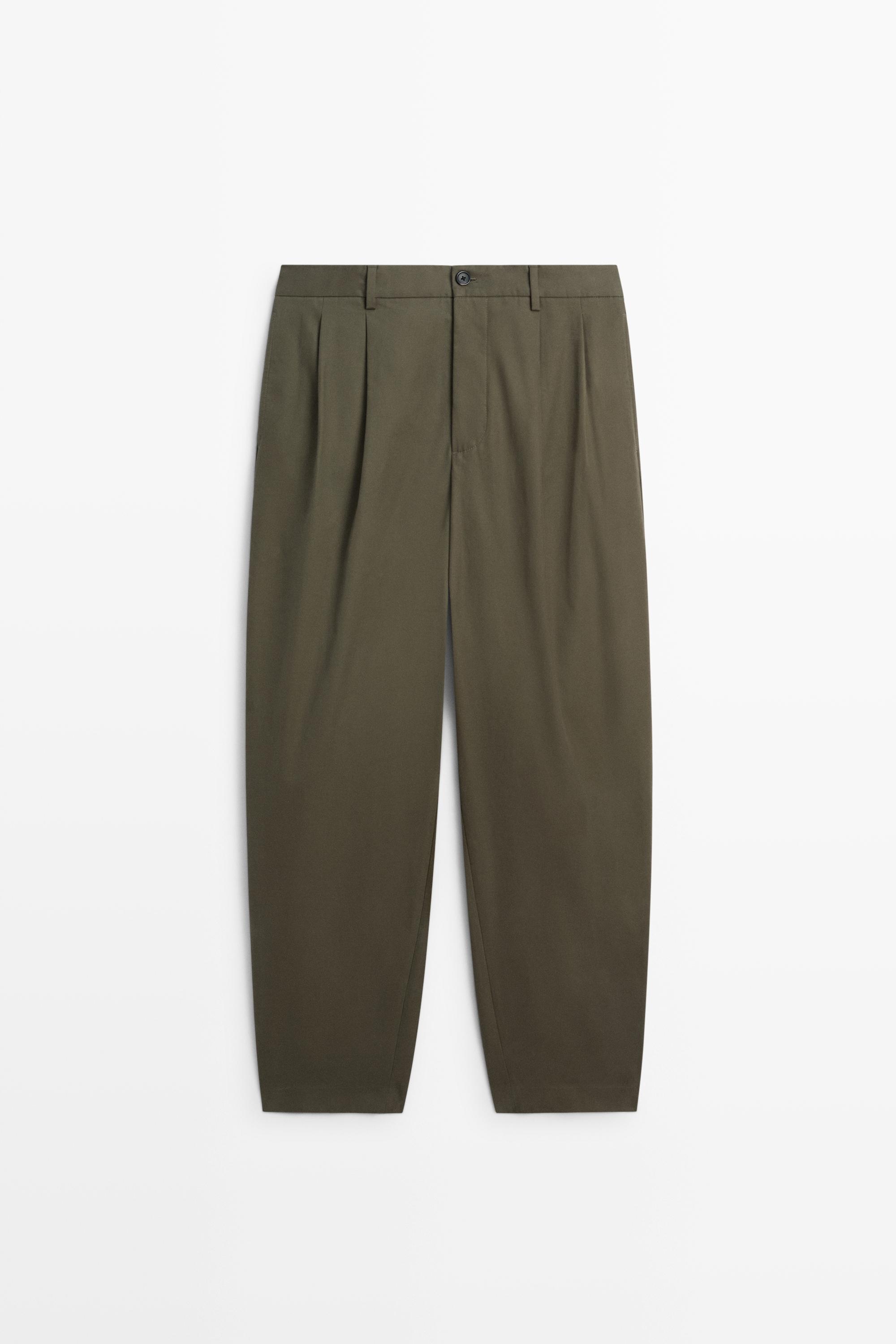 100% cotton pants with double pleats Green