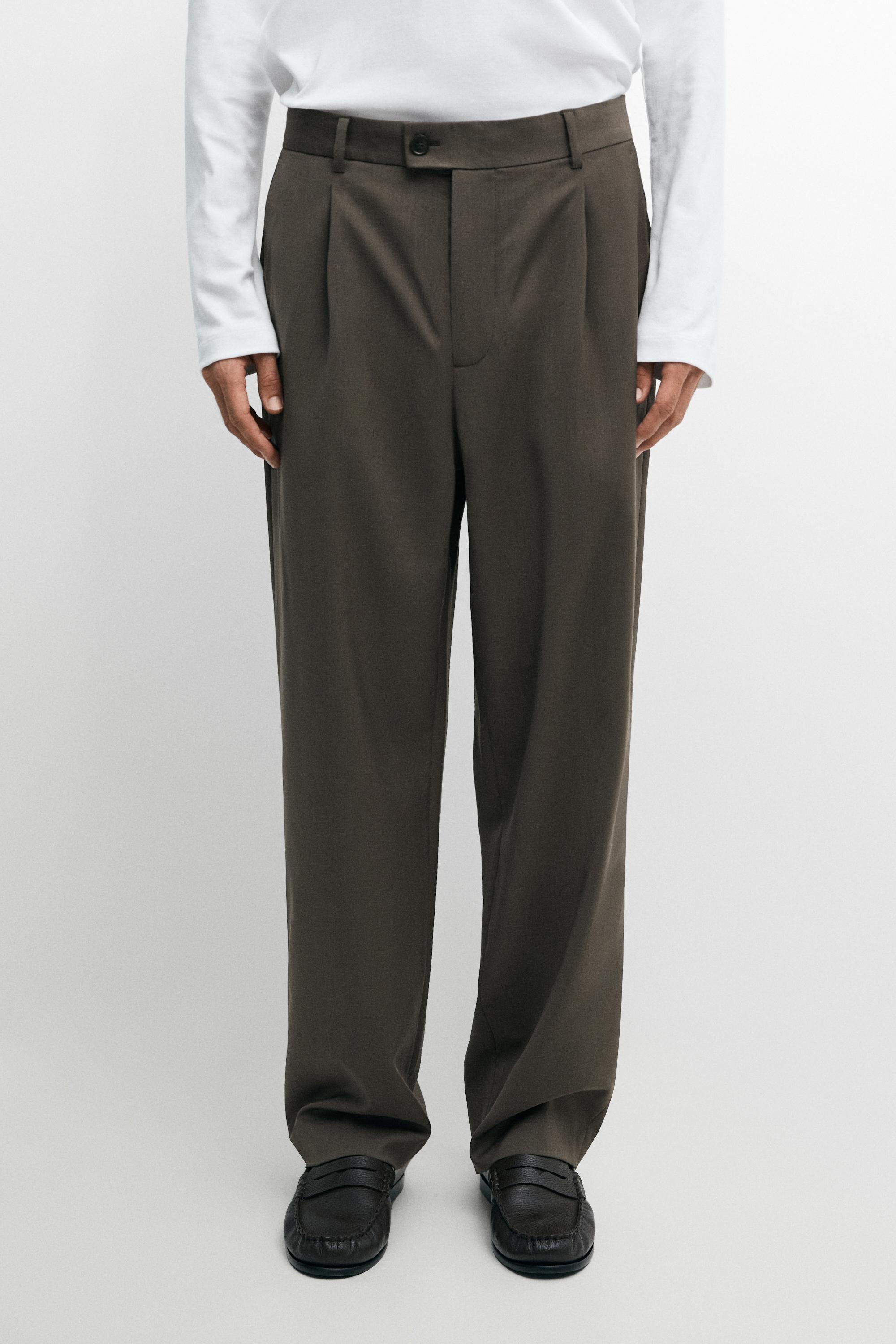 Relaxed-fit darted 100% cool wool pants Greyish Green