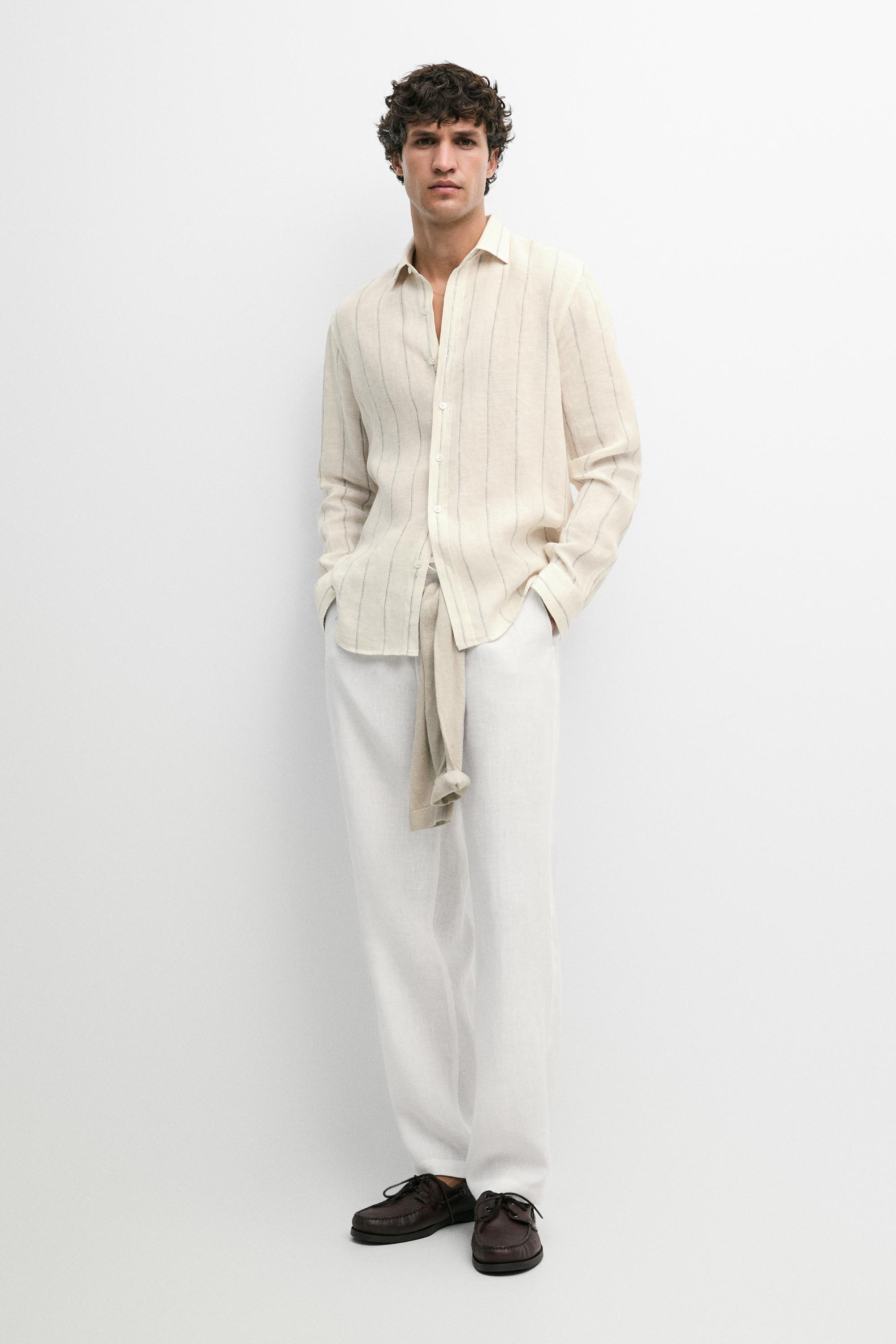 100% linen jogger fit pants White