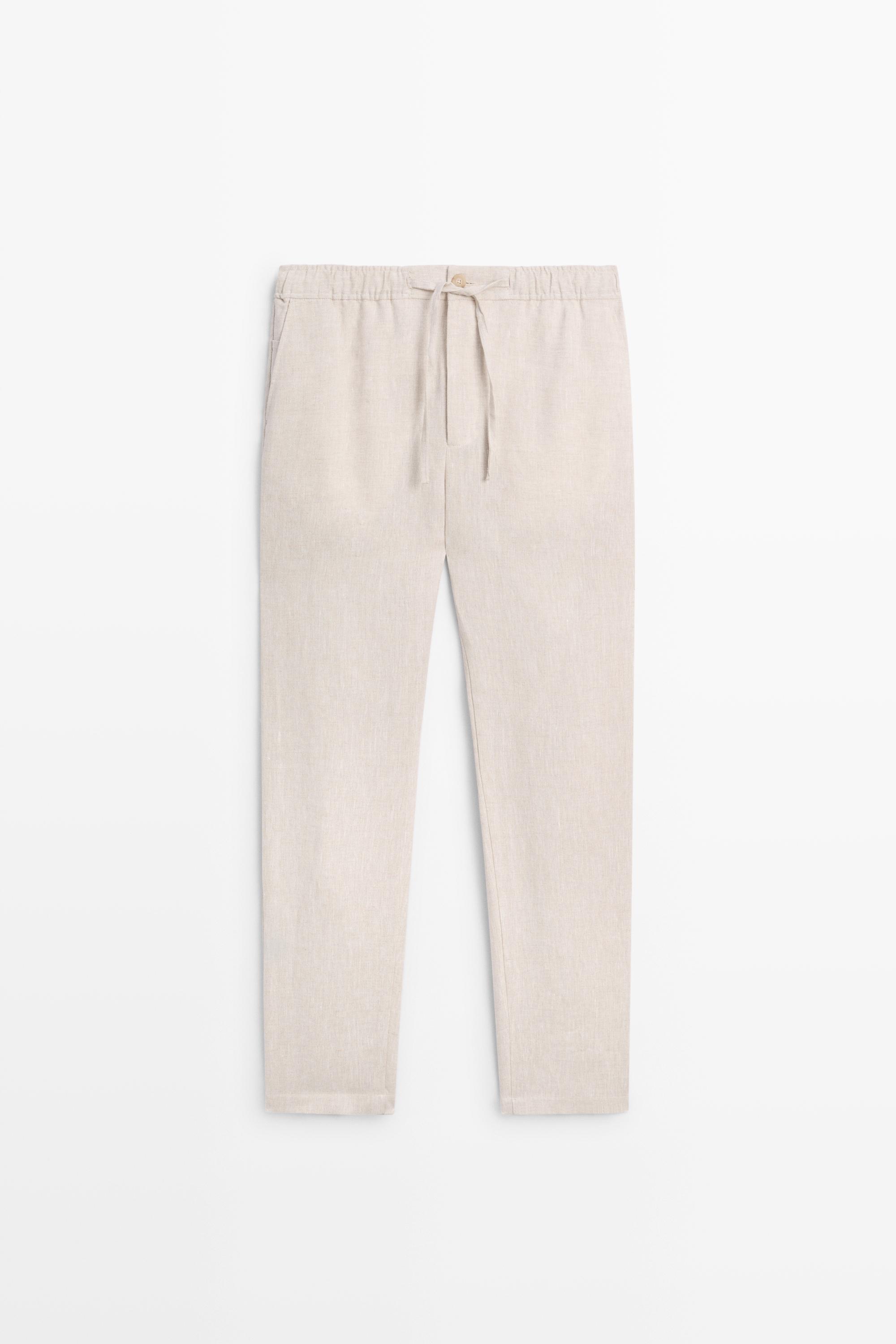 100% linen jogger fit pants Cream
