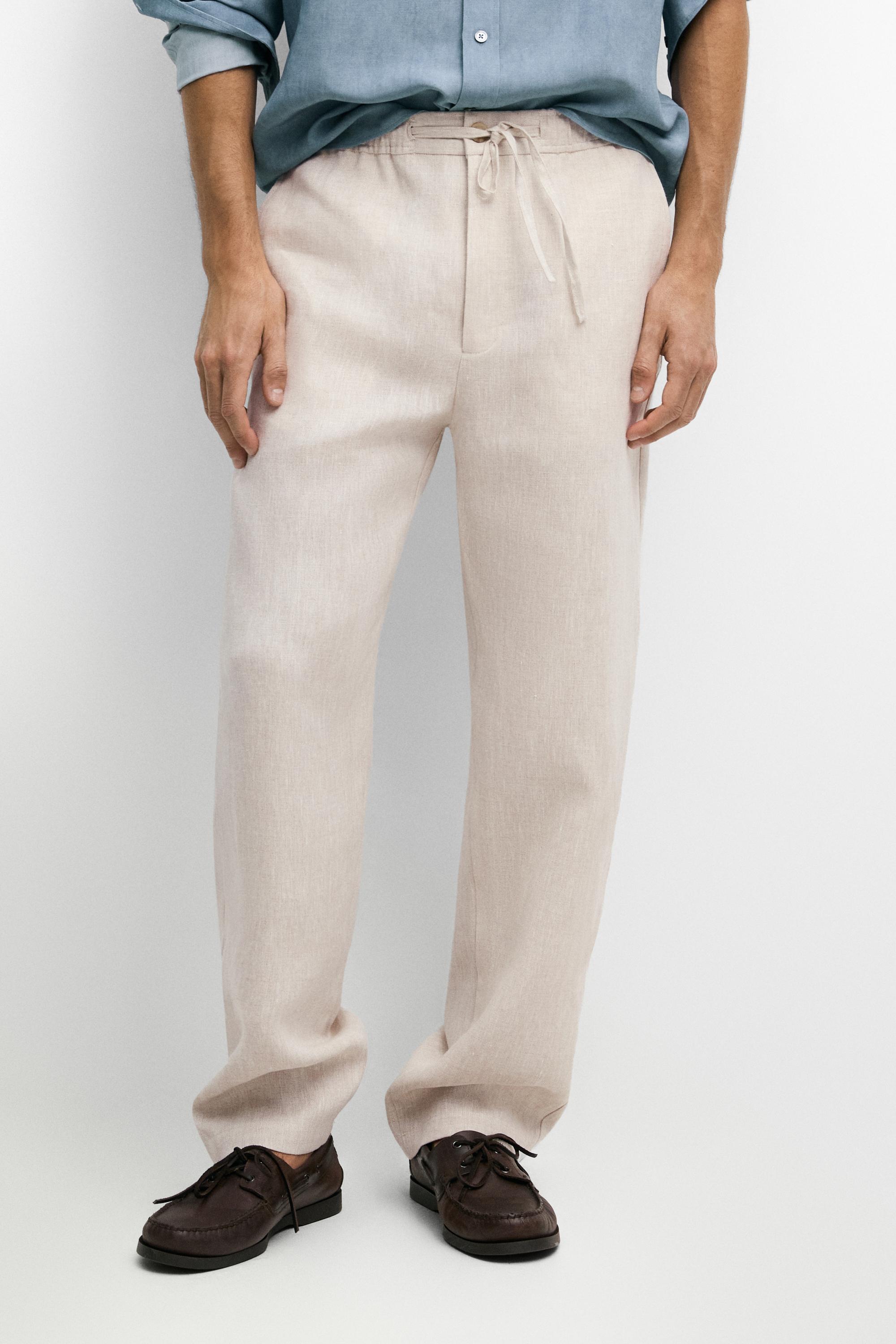100% linen jogger fit pants Cream