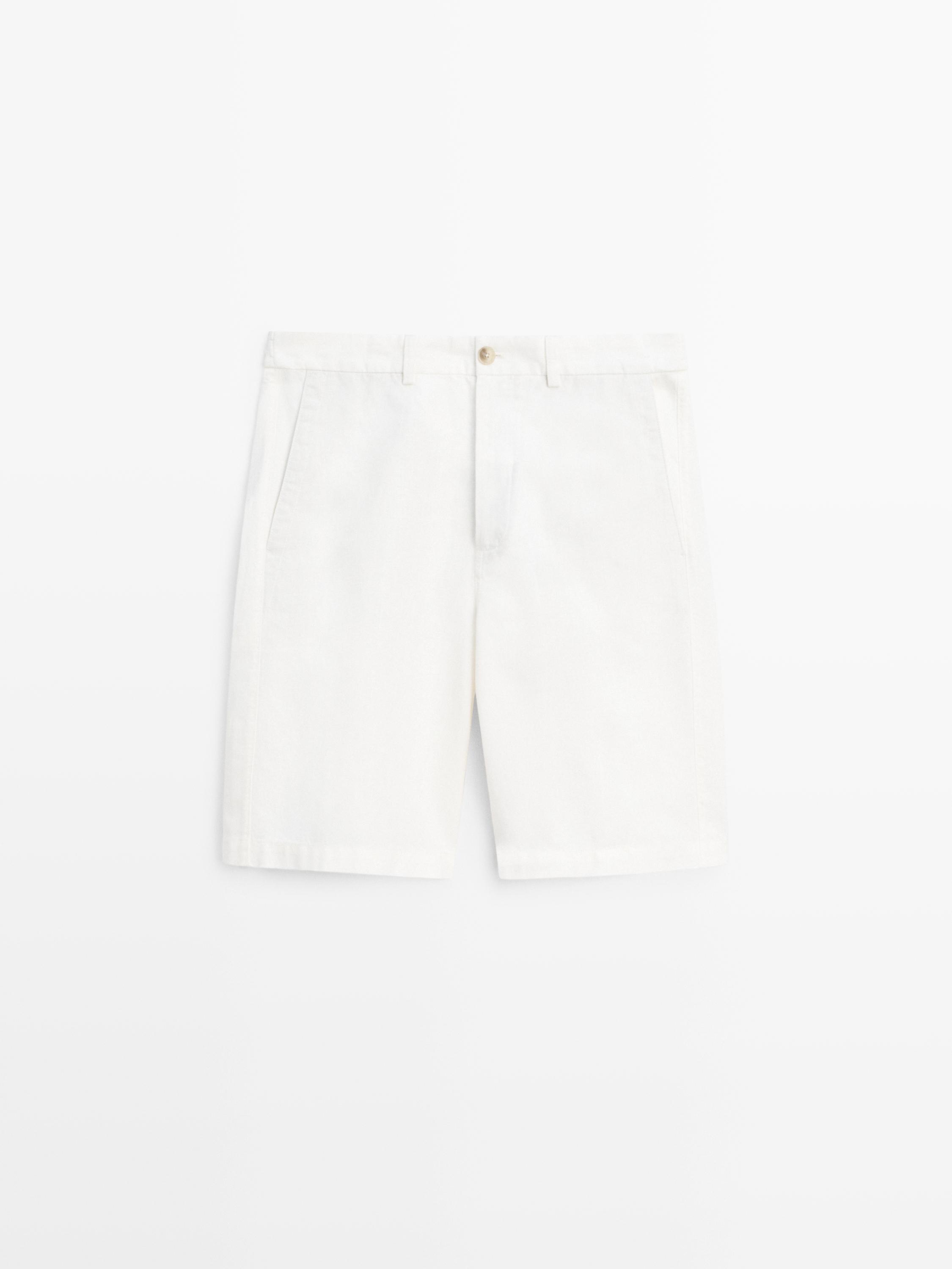 Linen blend Bermuda shorts White