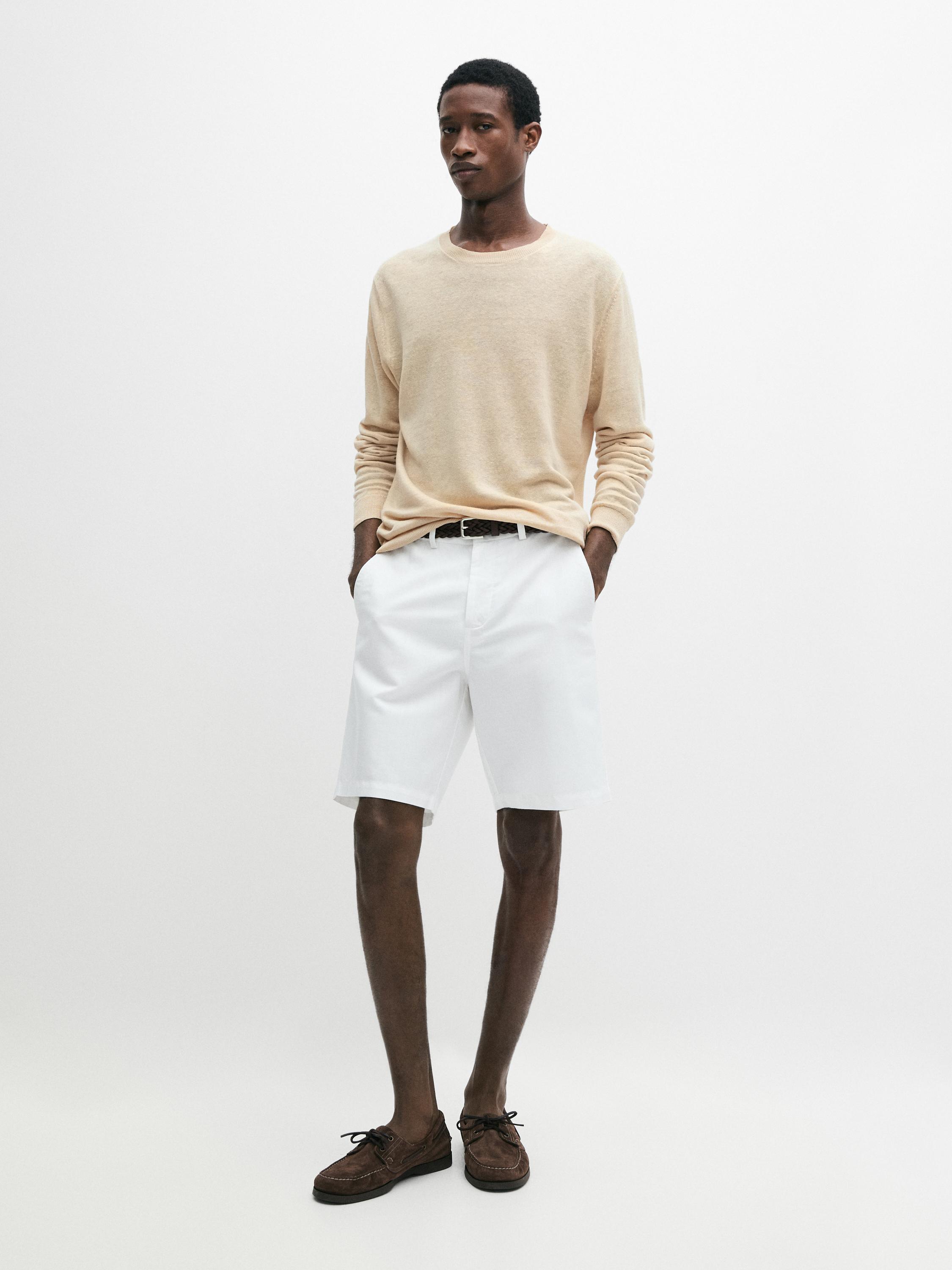 Linen blend Bermuda shorts White