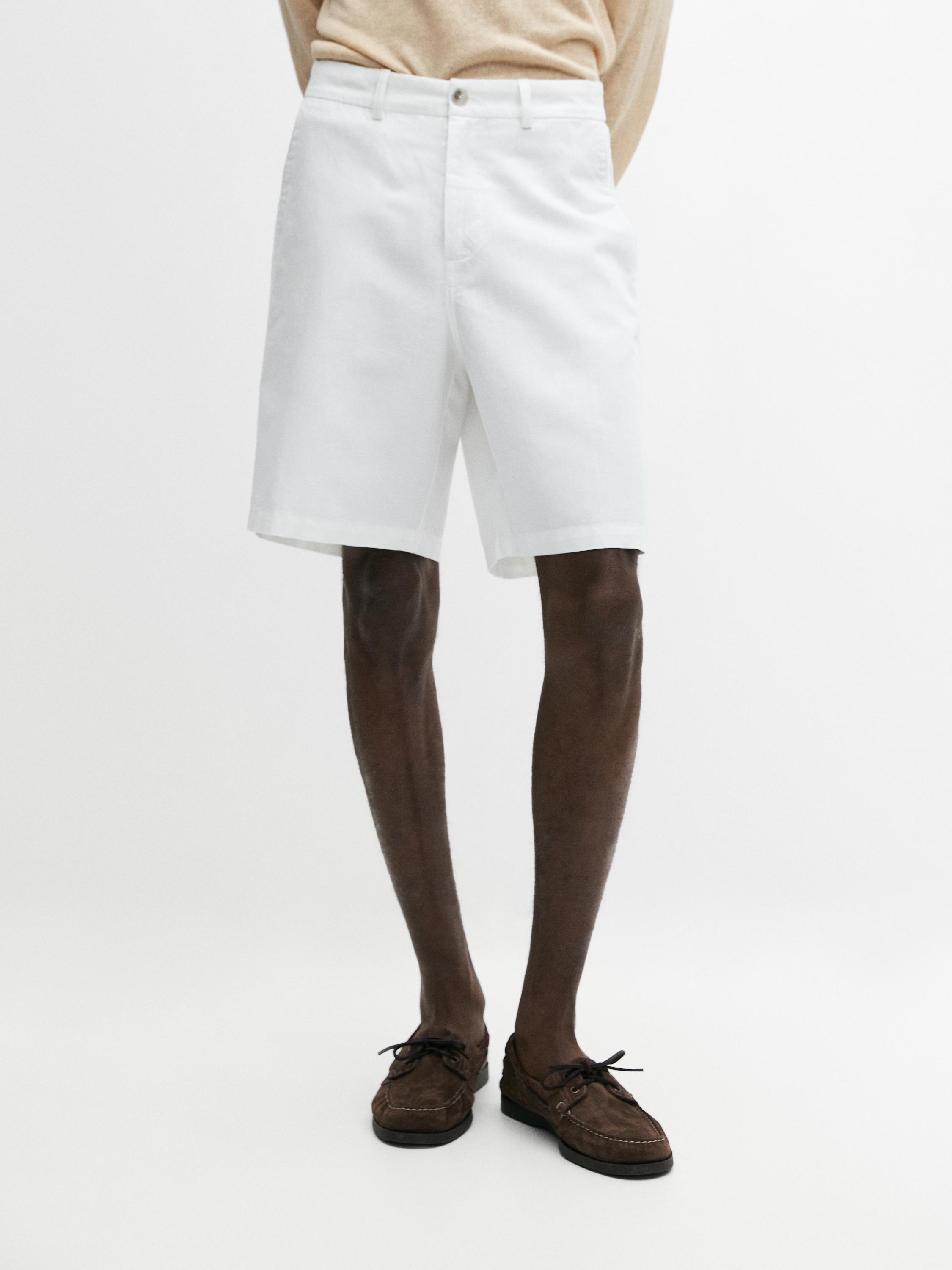 Linen blend Bermuda shorts White