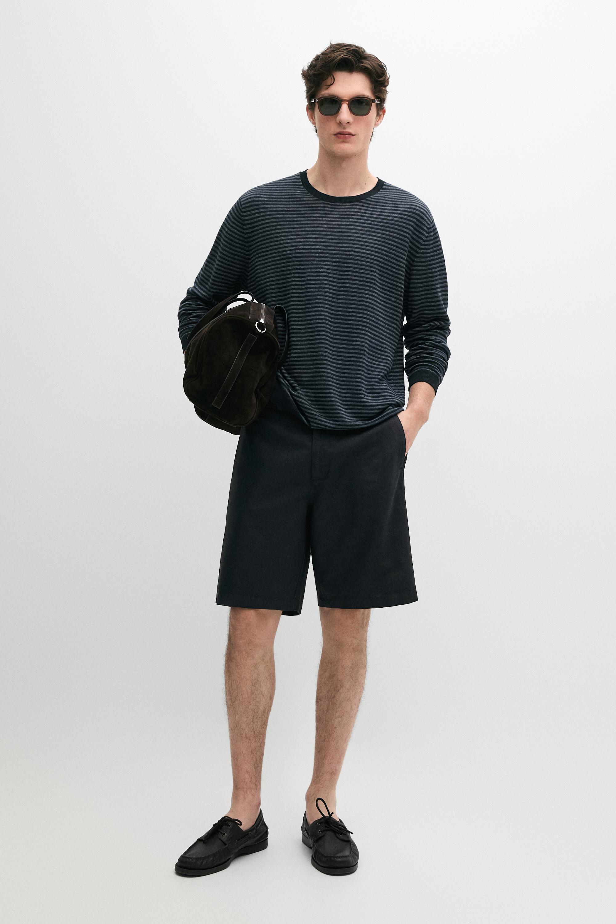 Linen blend Bermuda shorts Navy Blue