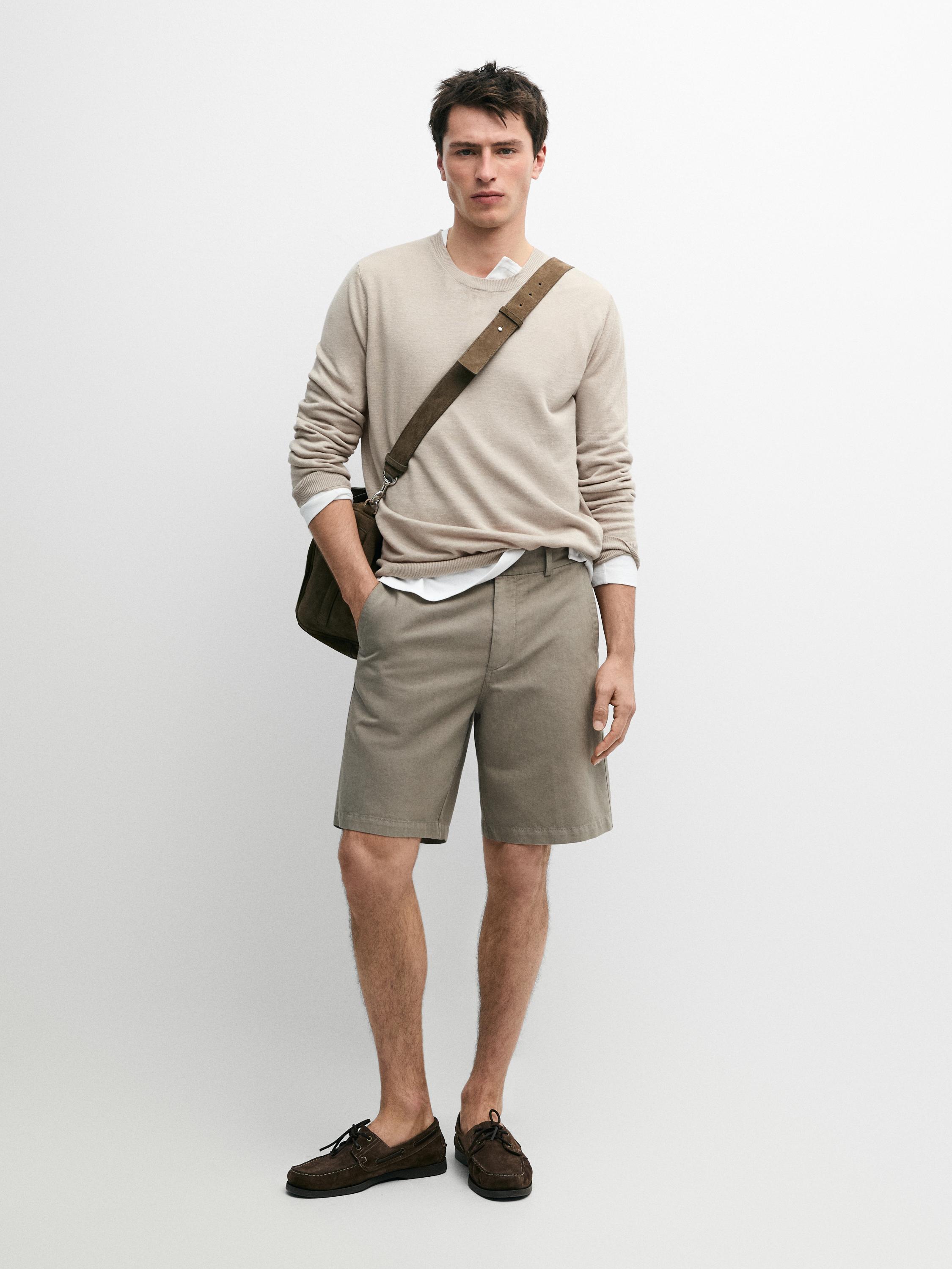 Linen blend Bermuda shorts Pale Khaki