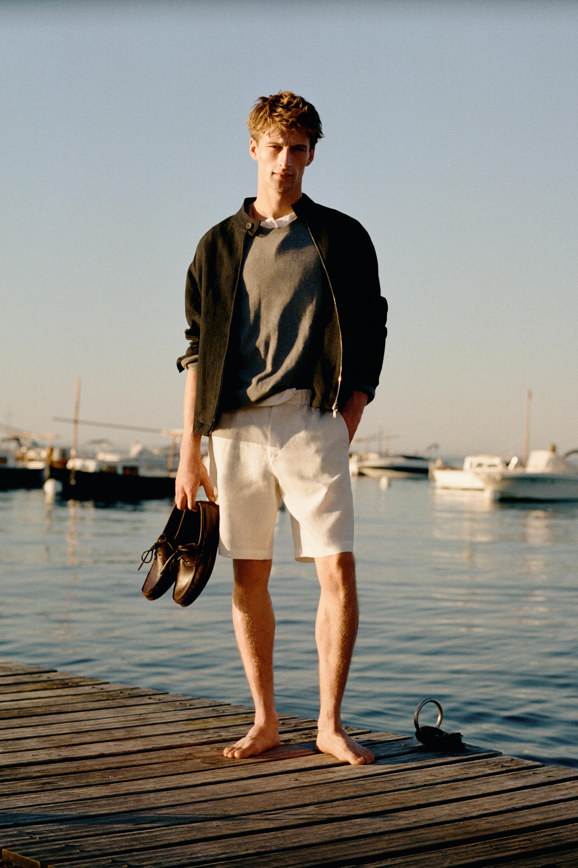 100% linen short Bermuda shorts Off White
