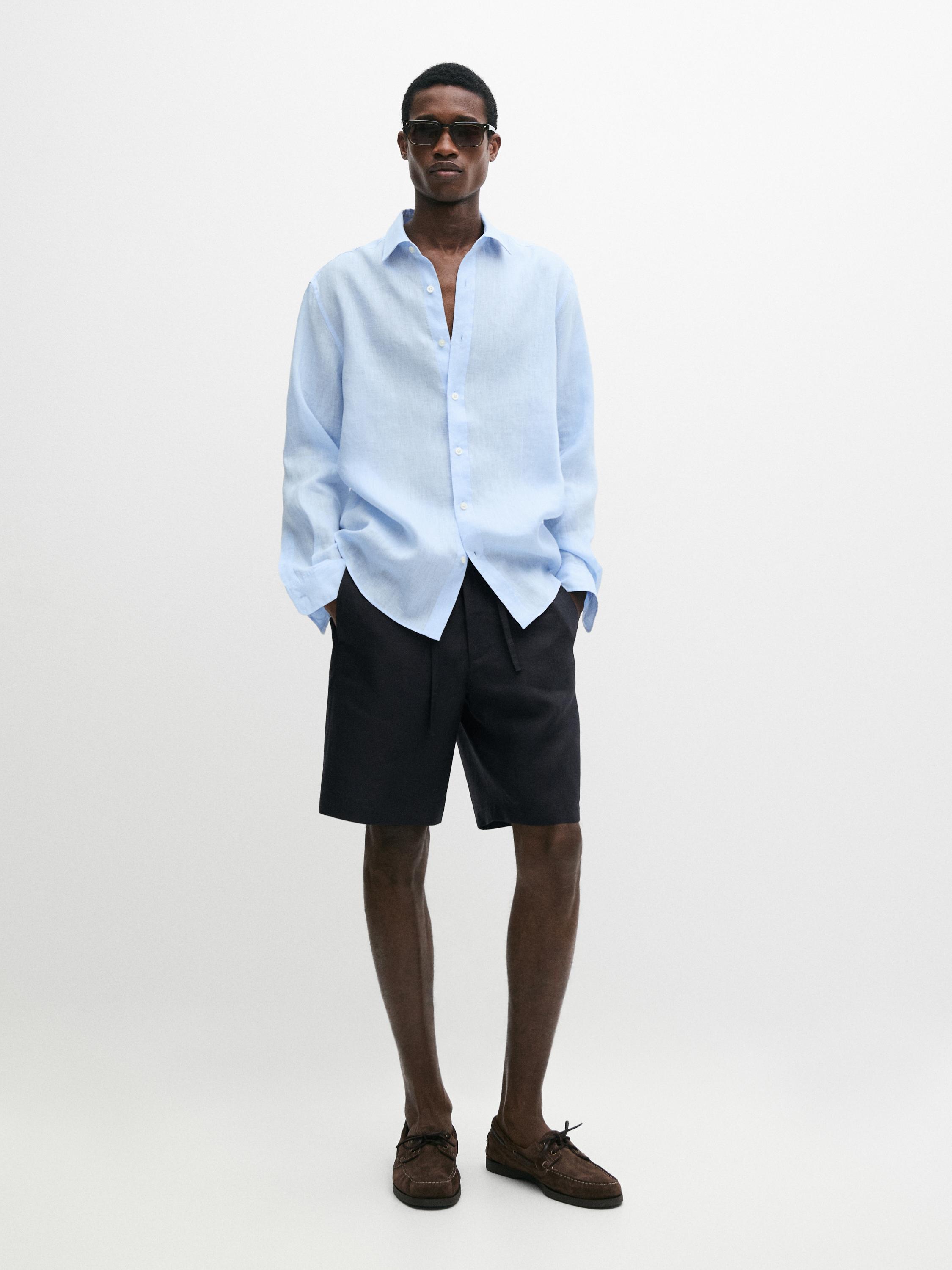 100% linen short Bermuda shorts Navy Blue
