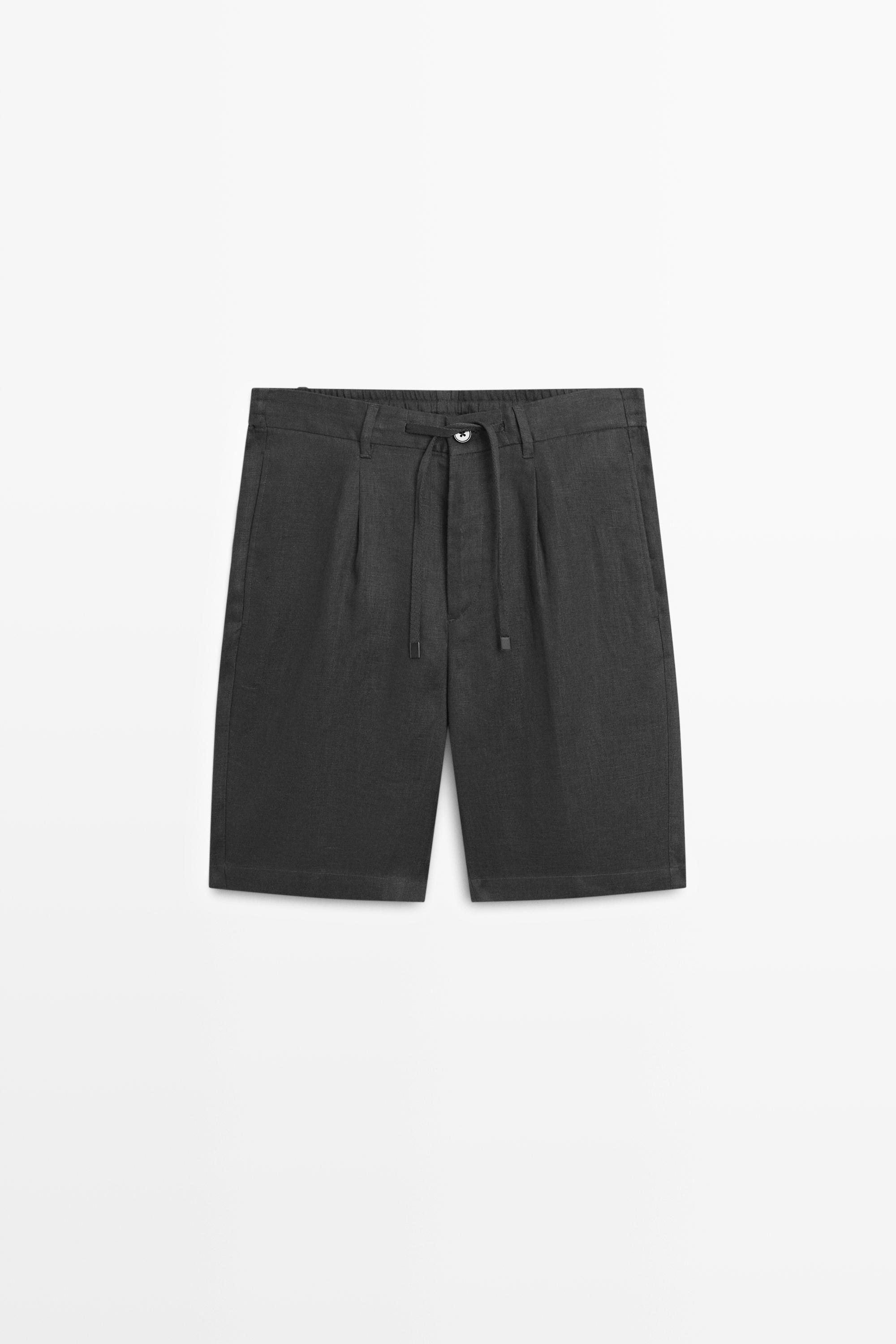 Linen co-ord elastic waist Bermuda shorts Petrol Blue