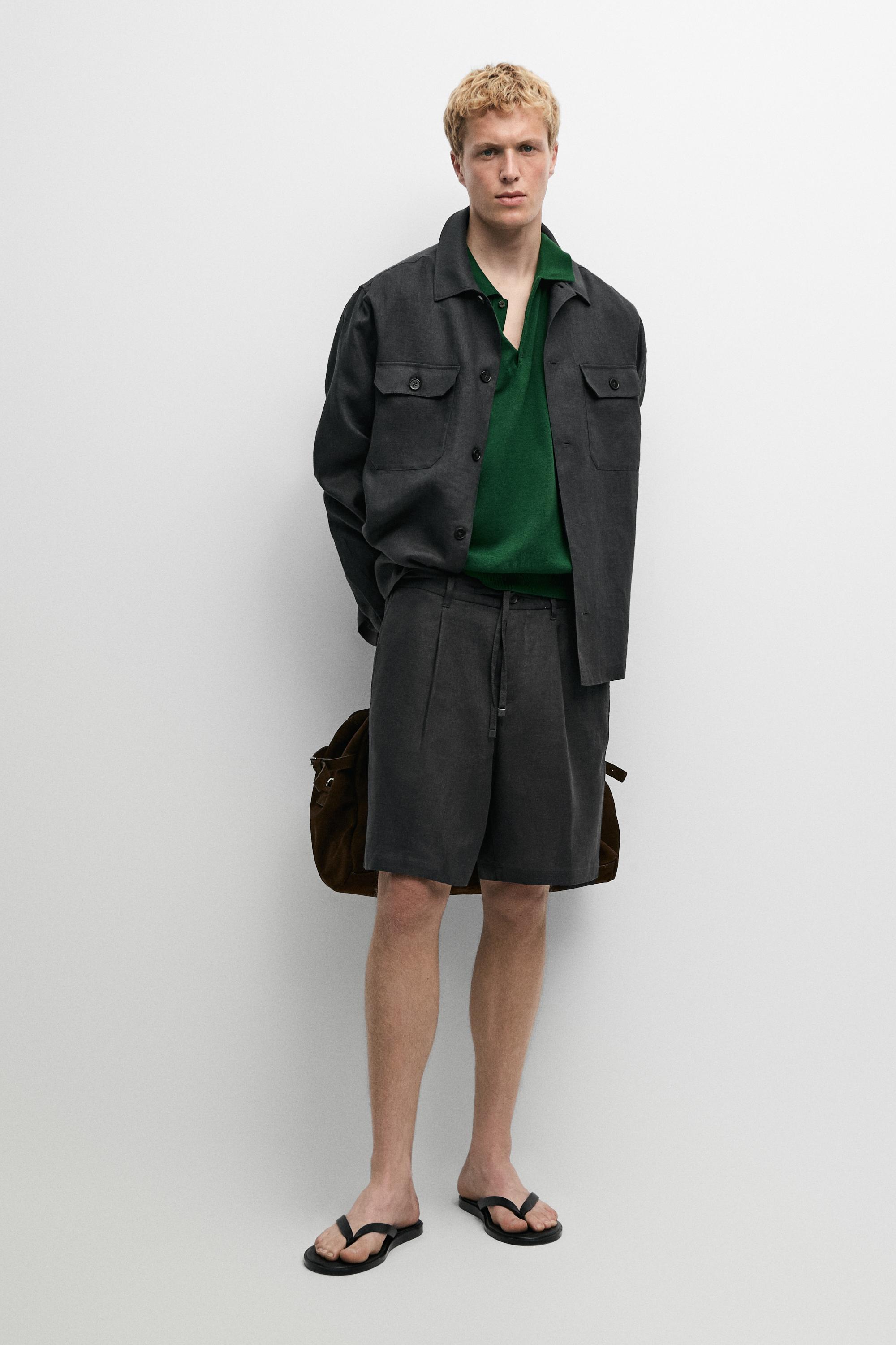 Linen co-ord elastic waist Bermuda shorts Petrol Blue