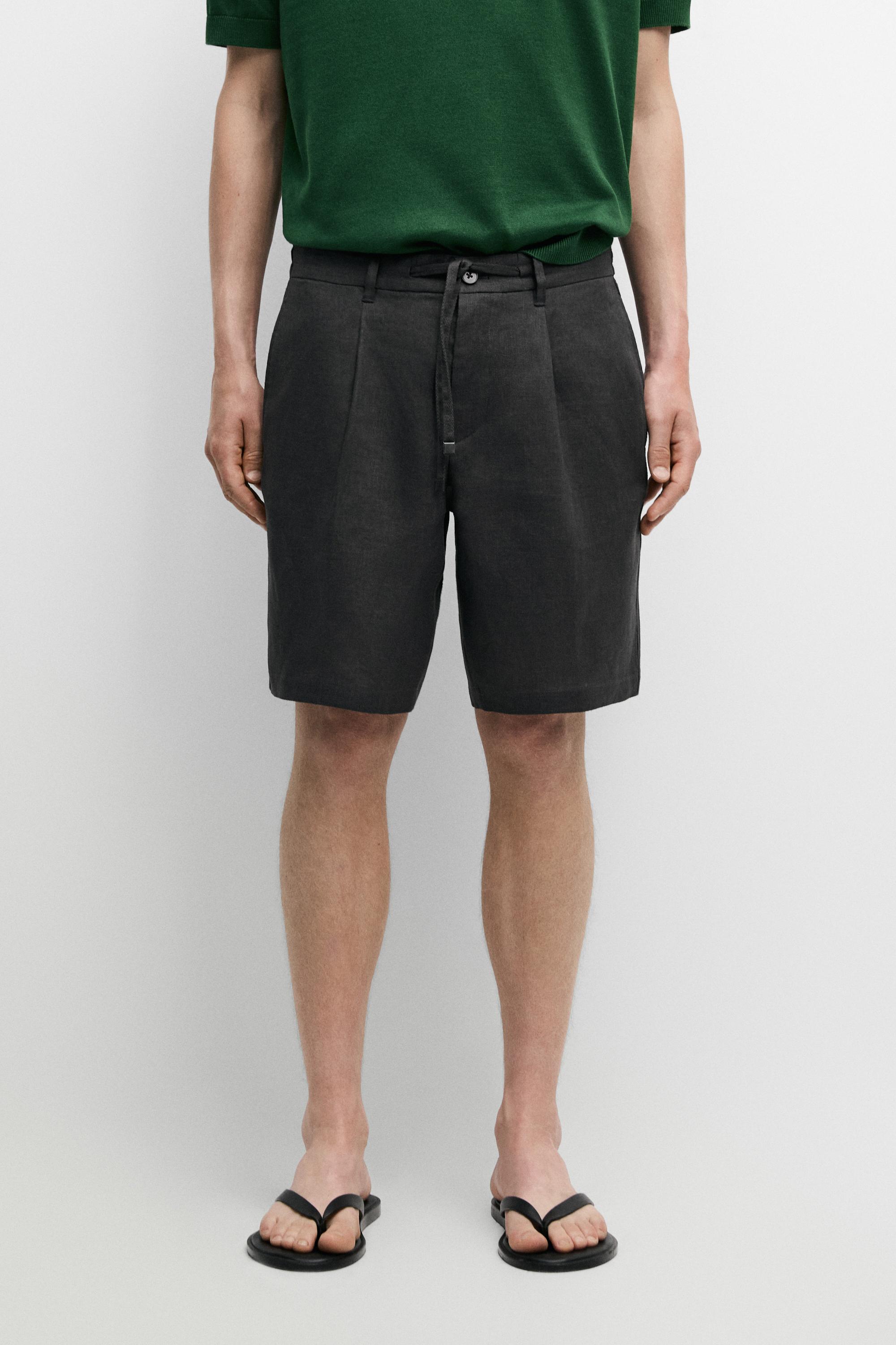 Linen co-ord elastic waist Bermuda shorts Petrol Blue
