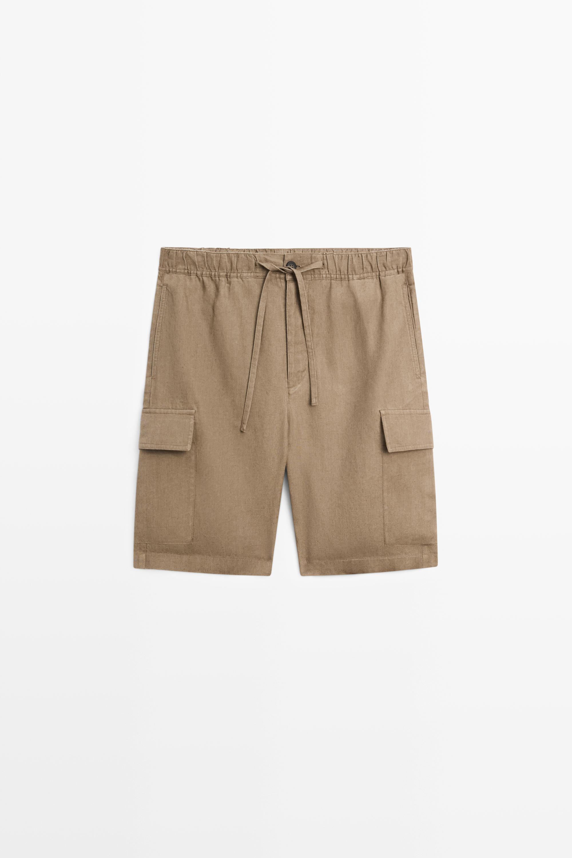 100% linen cargo Bermuda shorts Khaki