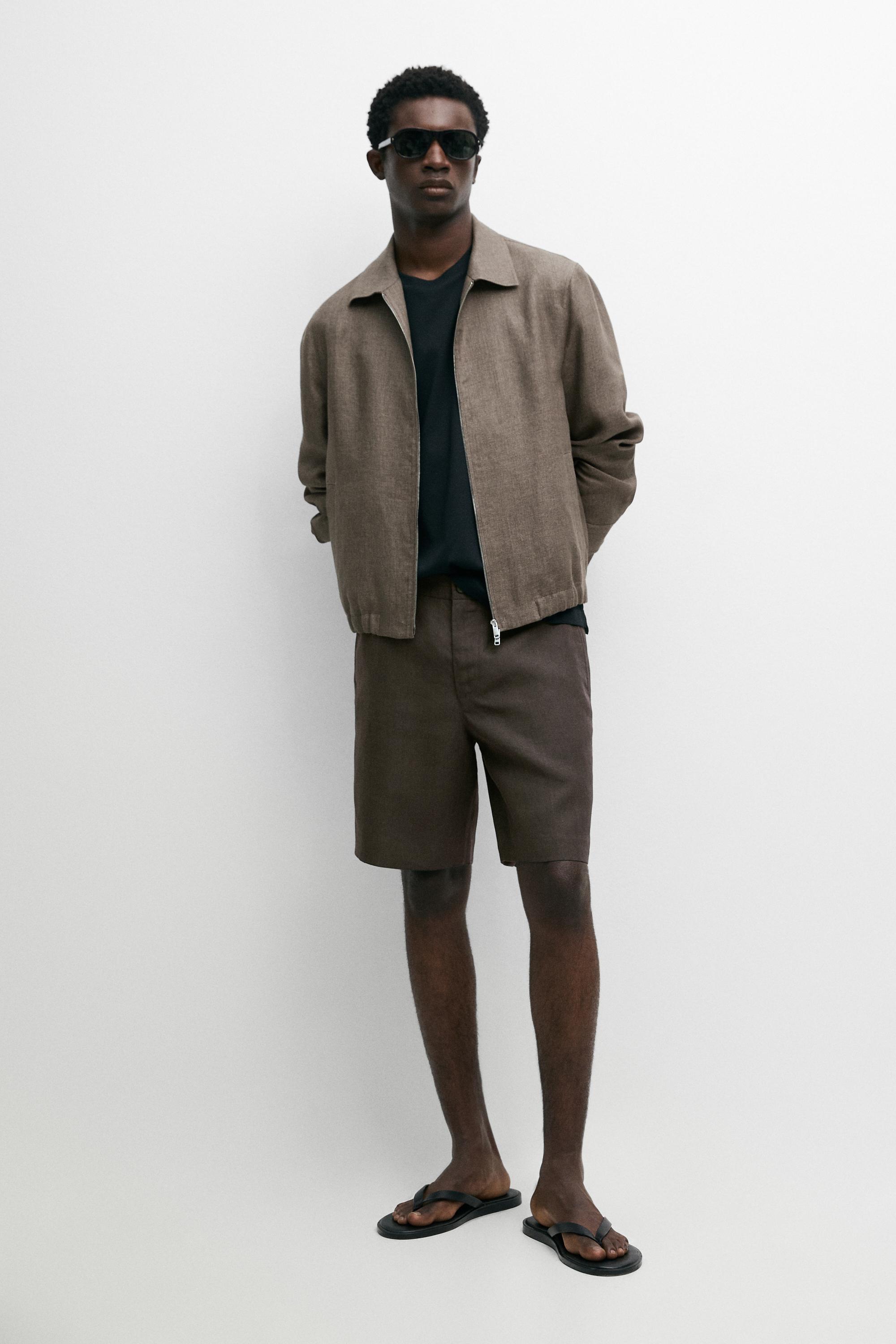 100% linen short Bermuda shorts Dark Green