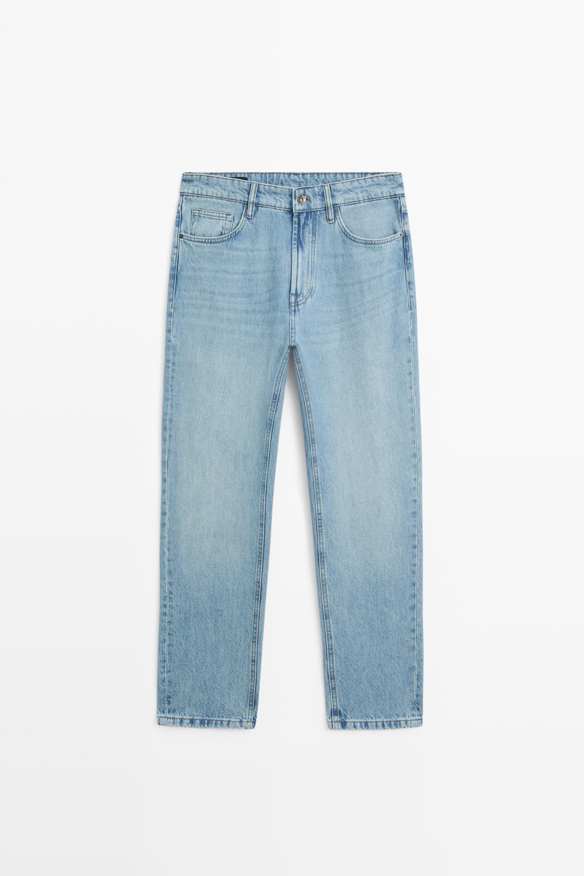 Bleach washed tapered fit jeans Light Blue