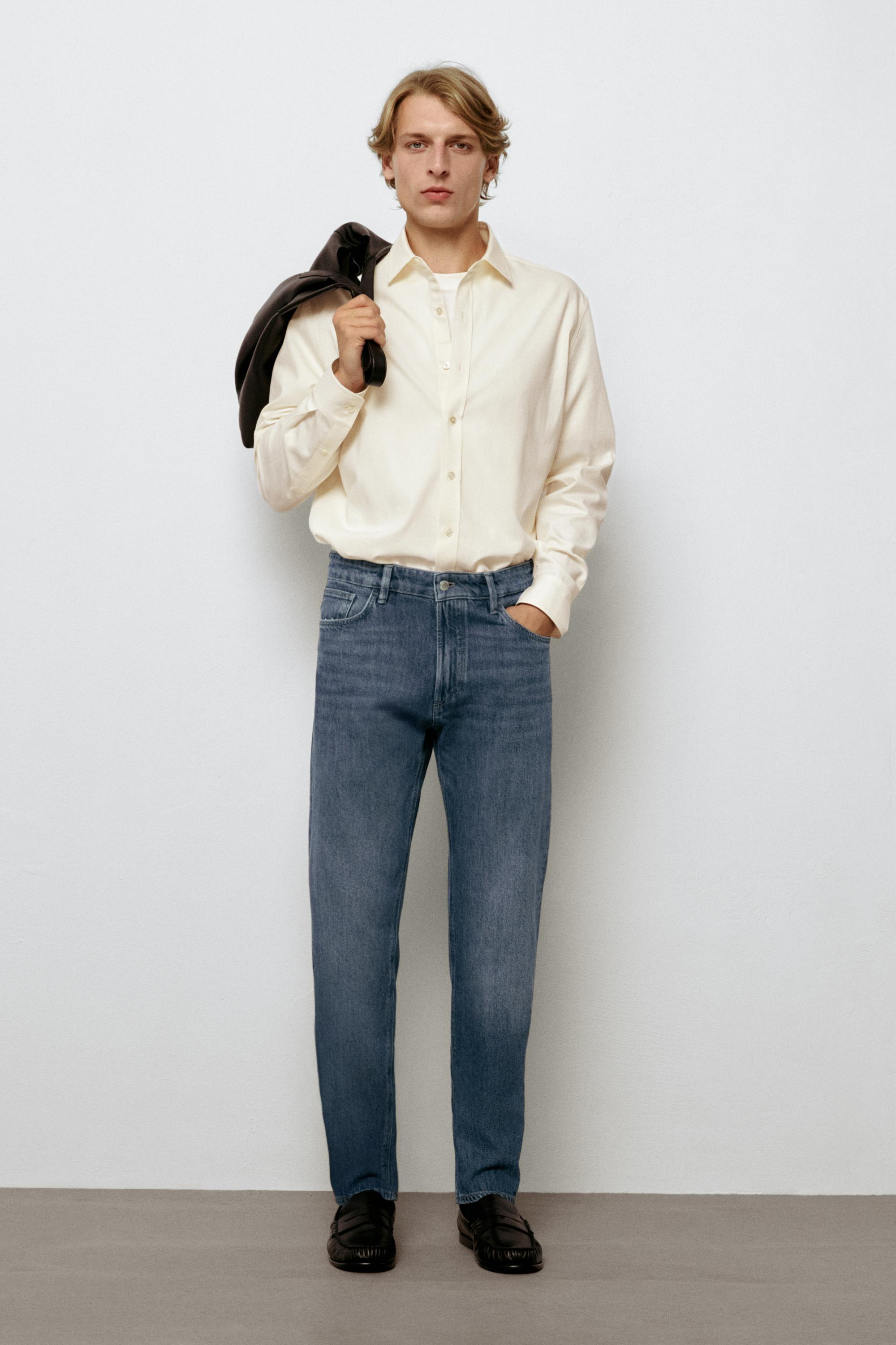 Enzymatic tapered fit jeans Indigo